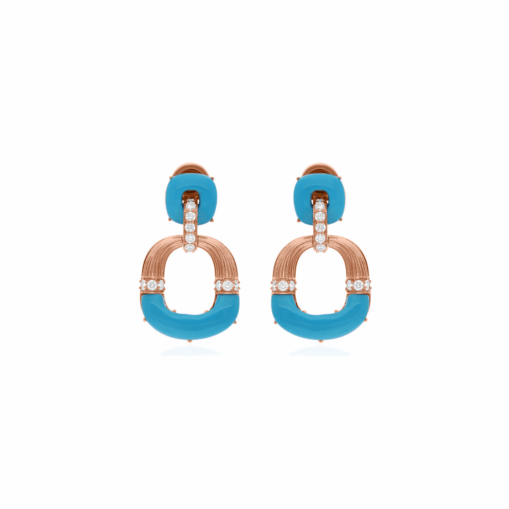 10.85 Tcw H/SI Round Diamond Blue Turquoise Dangle Earrings 18k Fine Gold
