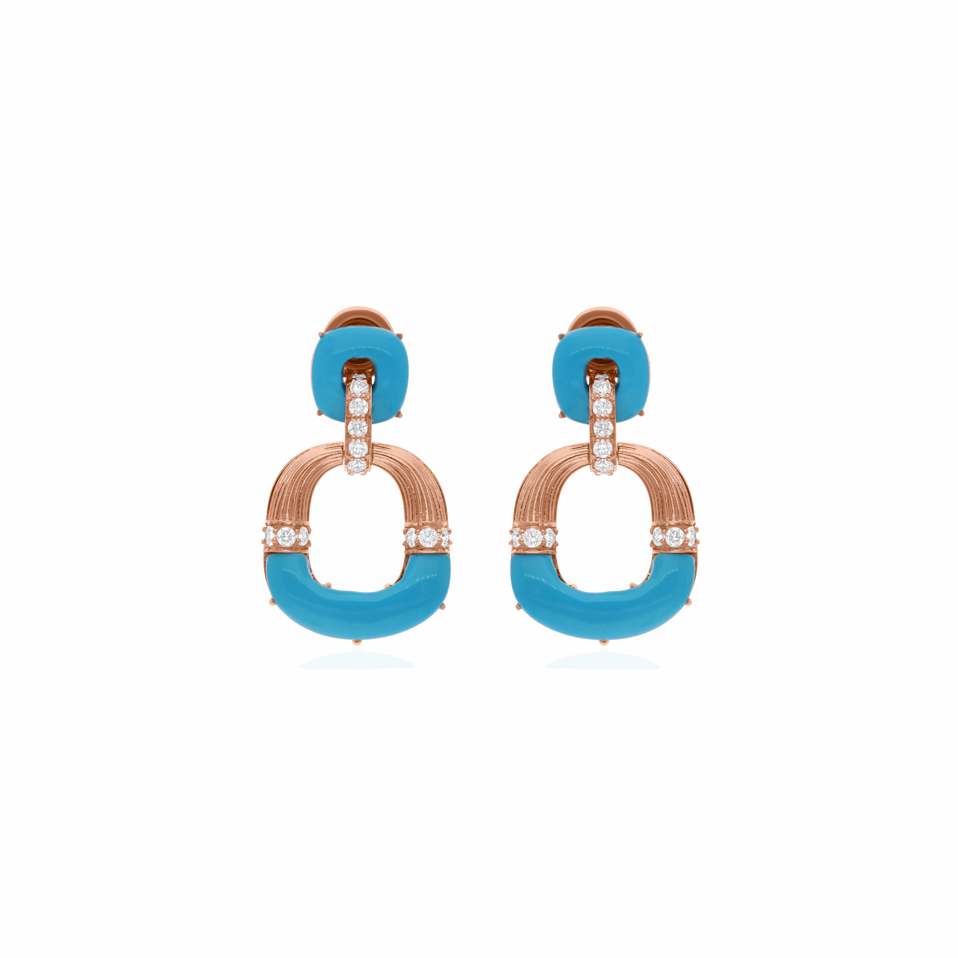 10.85 Tcw H/SI Round Diamond Blue Turquoise Dangle Earrings 18k Fine Gold