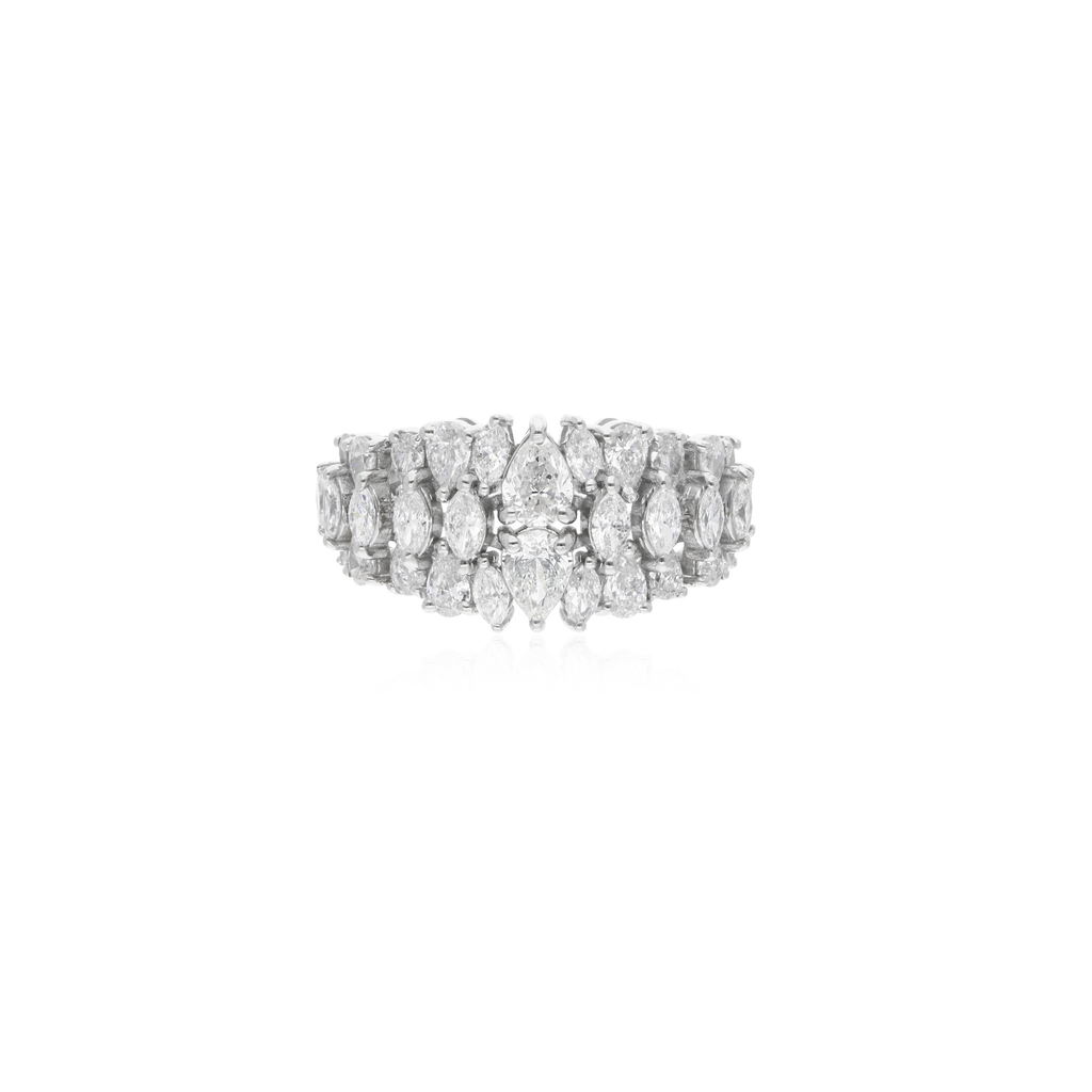 Marquise Pear Cut 2.00 Carat Natural Diamond Cluster Engagement Ring