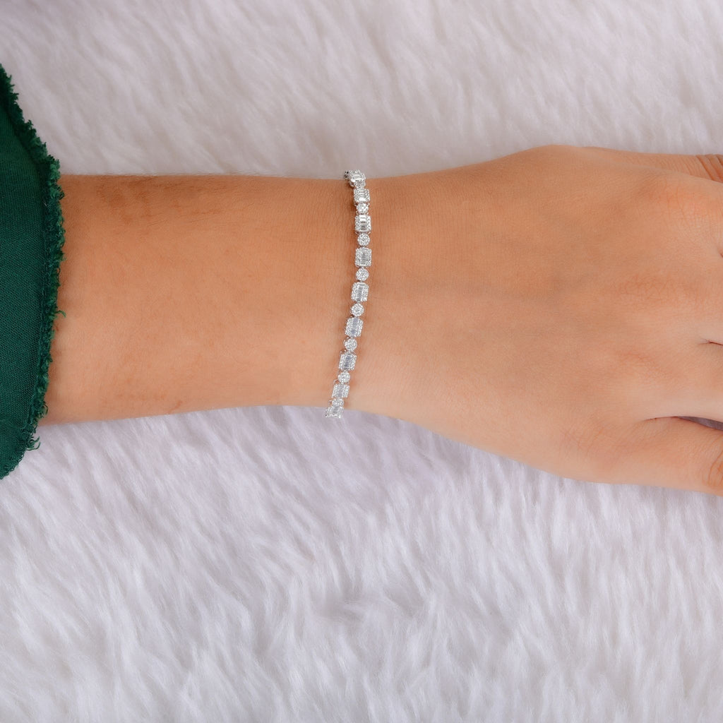 2.09 Carat Multi Shape Diamond Tennis Gold Wedding Bracelet