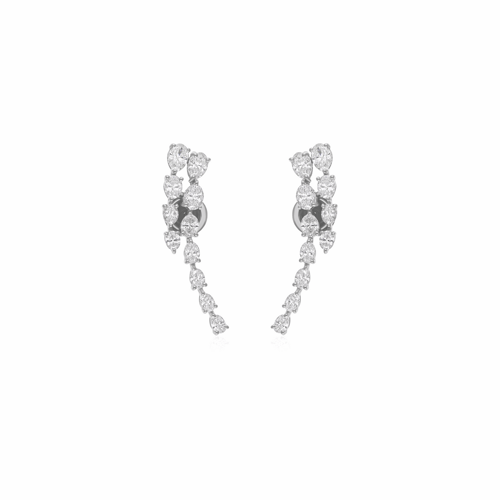2.65 Ct Natural SI/H Oval Diamond Climber Earrings Jewelry 18k Solid Gold