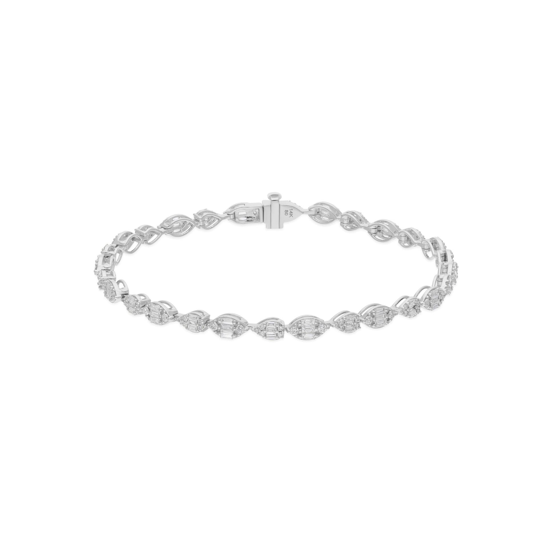 Genuine Gold 1.98Ct Natural Diamond Tennis Chain Bracelet For Women