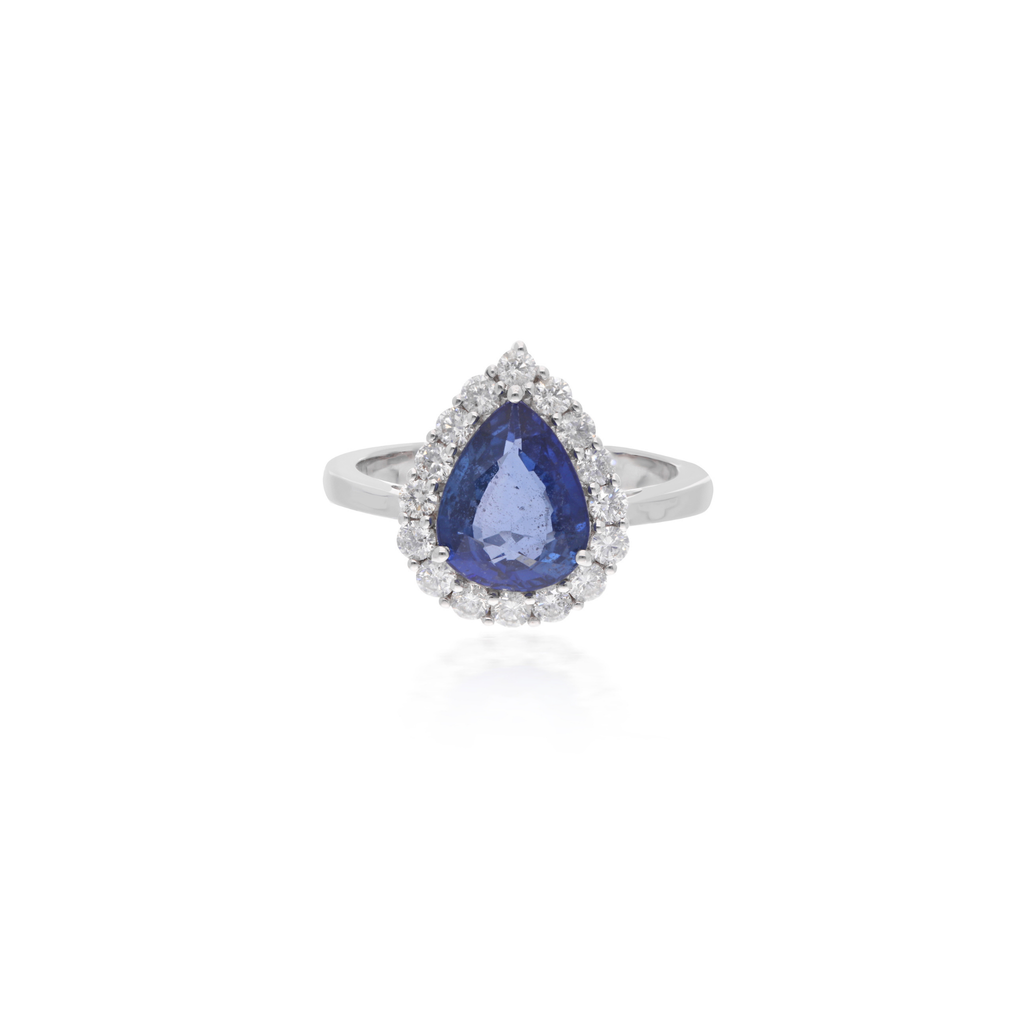 3.41 Tcw Natural Blue Sapphire Gemstone Gold Diamond Halo Ring