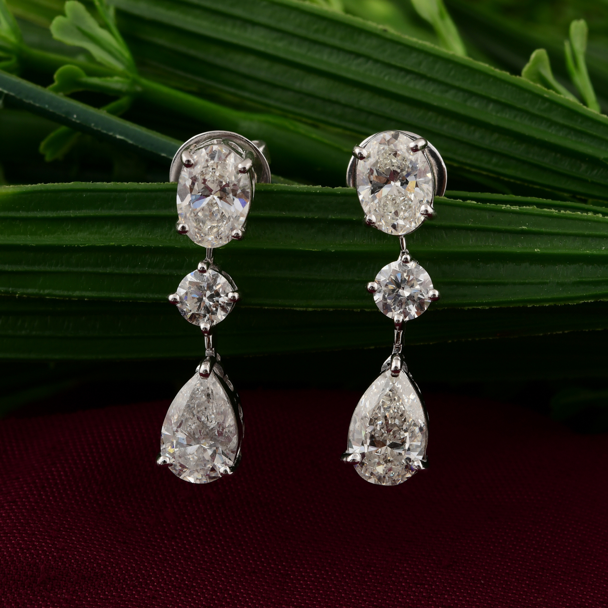 3.56 Carat Natural SI Clarity HI Color Multi Shape Diamond Dangle Earrings