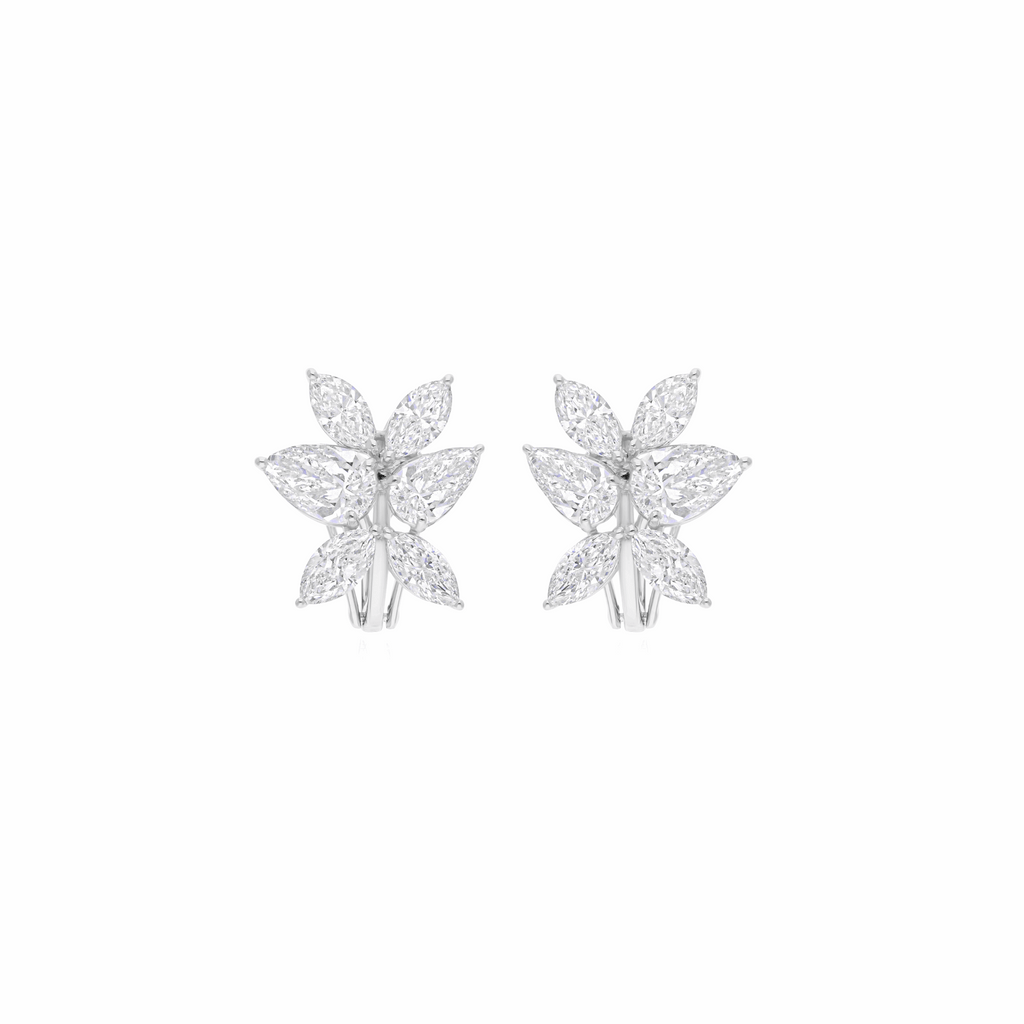 Pear & Marquise Cut 5.63 Ct Natural Diamond Stud Statement Earrings in 18k Gold