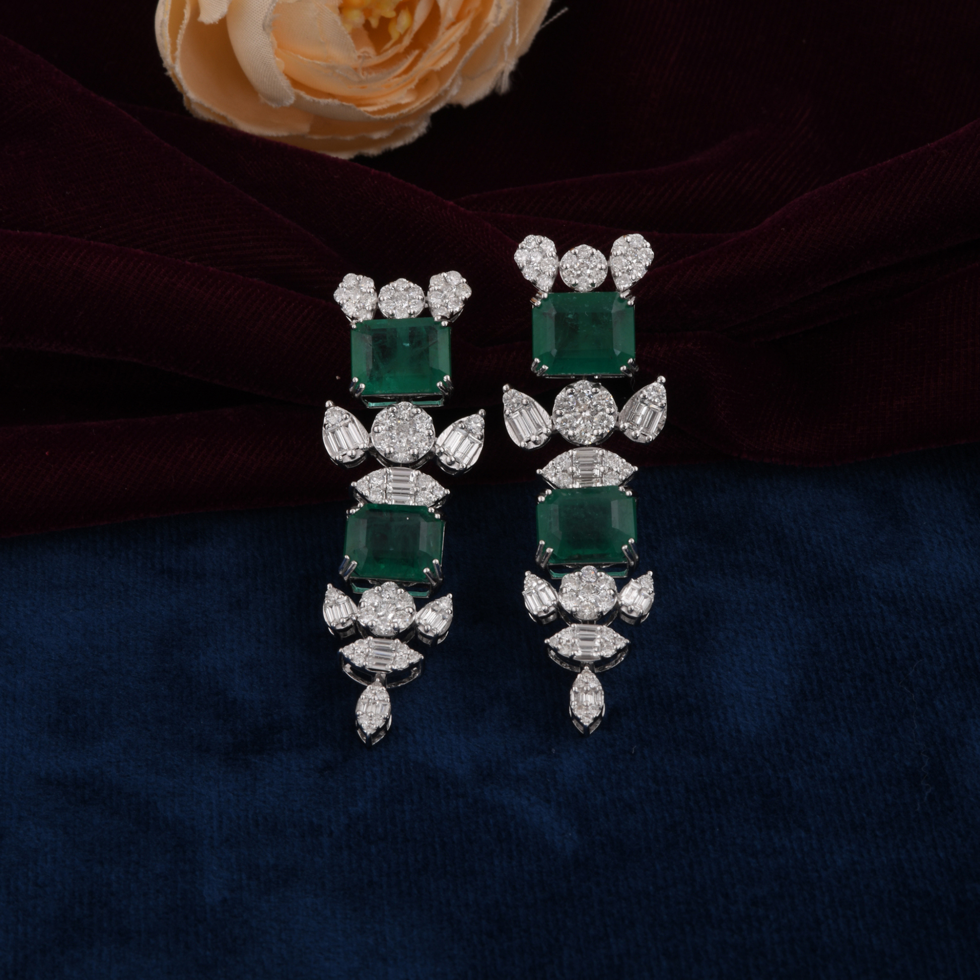 Certified Fine Gold 17.45 Tcw Zambian Emerald & Diamond Designer Earrings