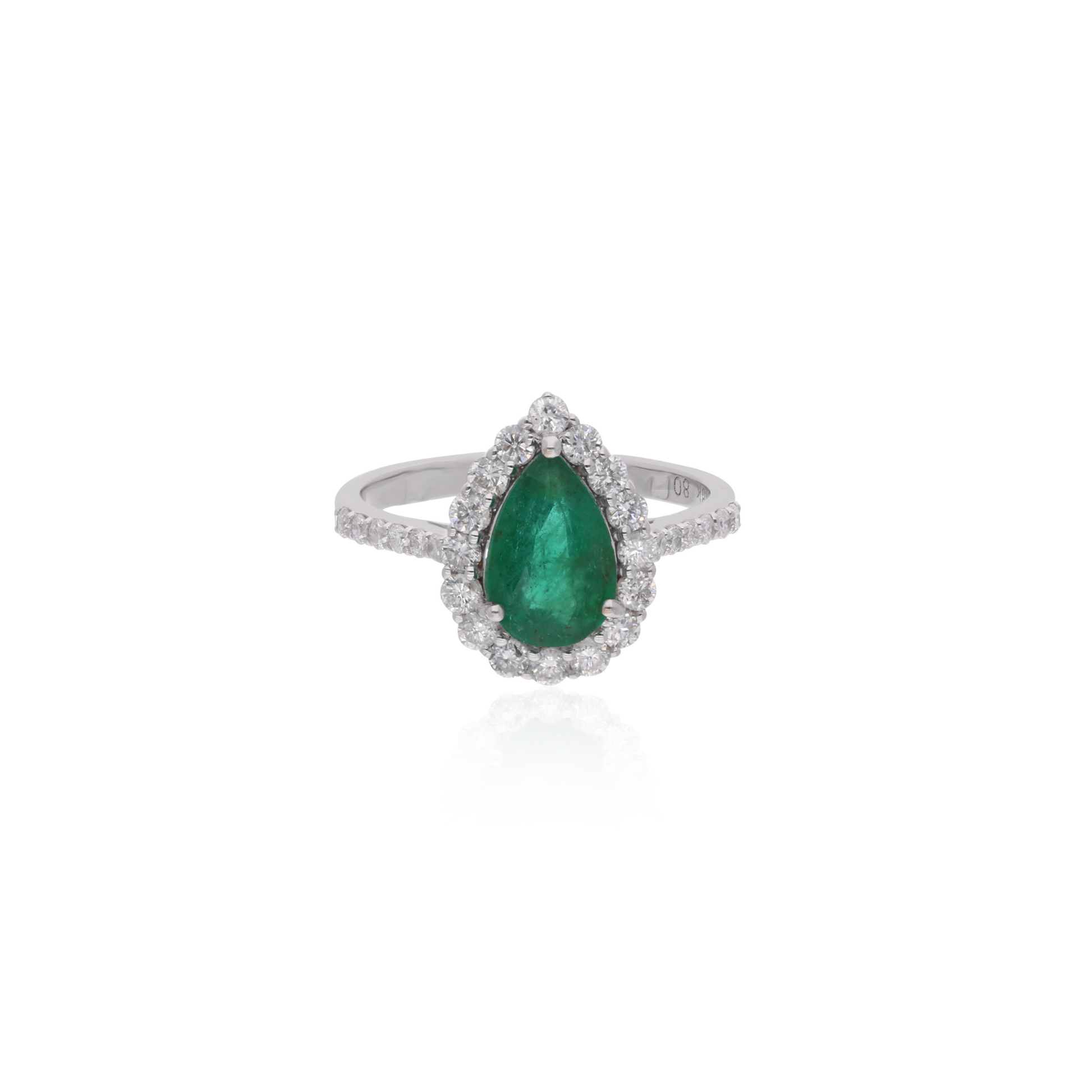 Pear Shaped Emerald Gemstone SI Clarity HI Color Diamond Halo Fine Gold Ring