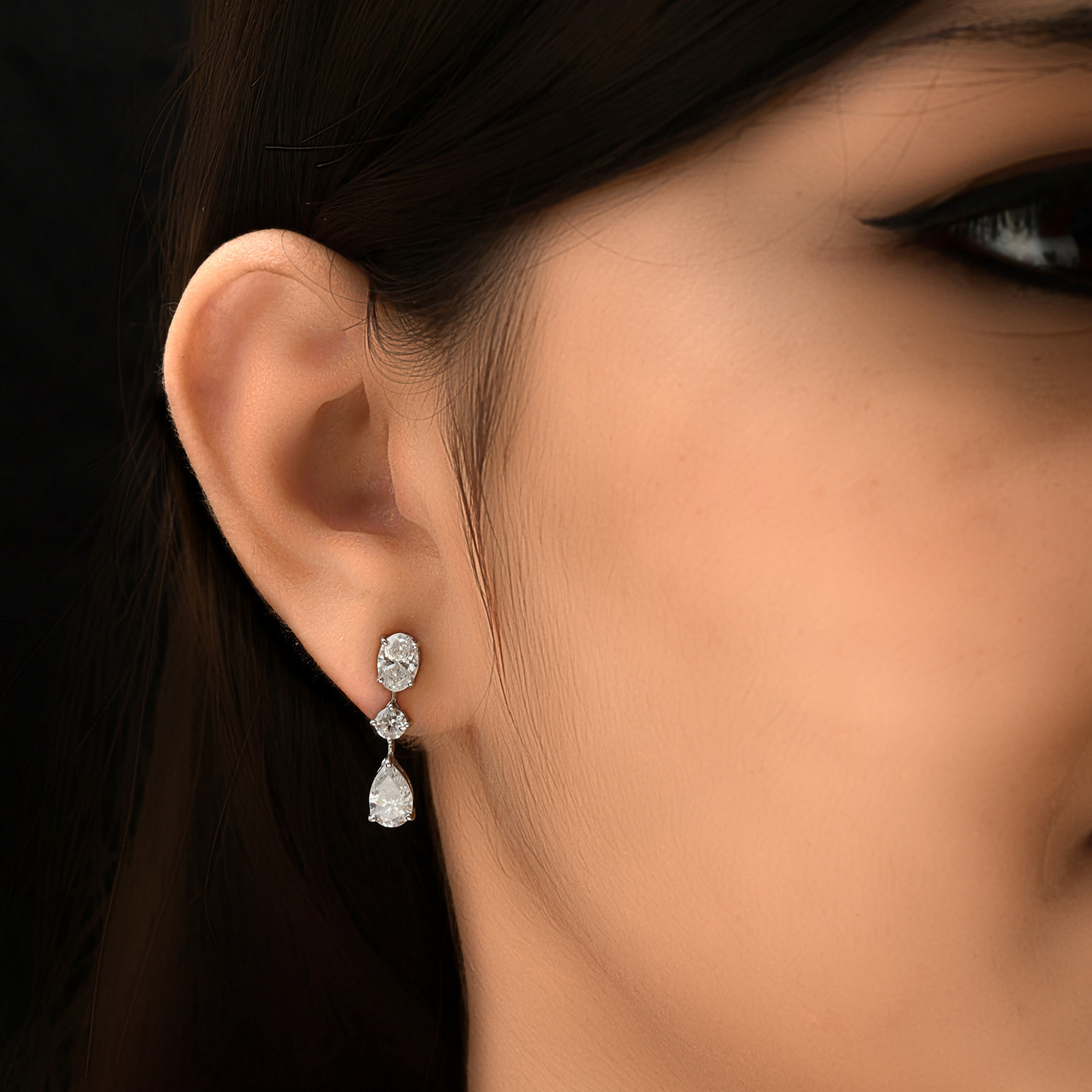 3.56 Carat Natural SI Clarity HI Color Multi Shape Diamond Dangle Earrings