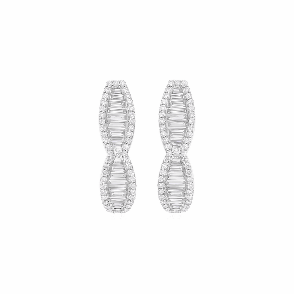 Baguette & Round Diamond Infinity Stud Hoop Earrings in 18k Gold