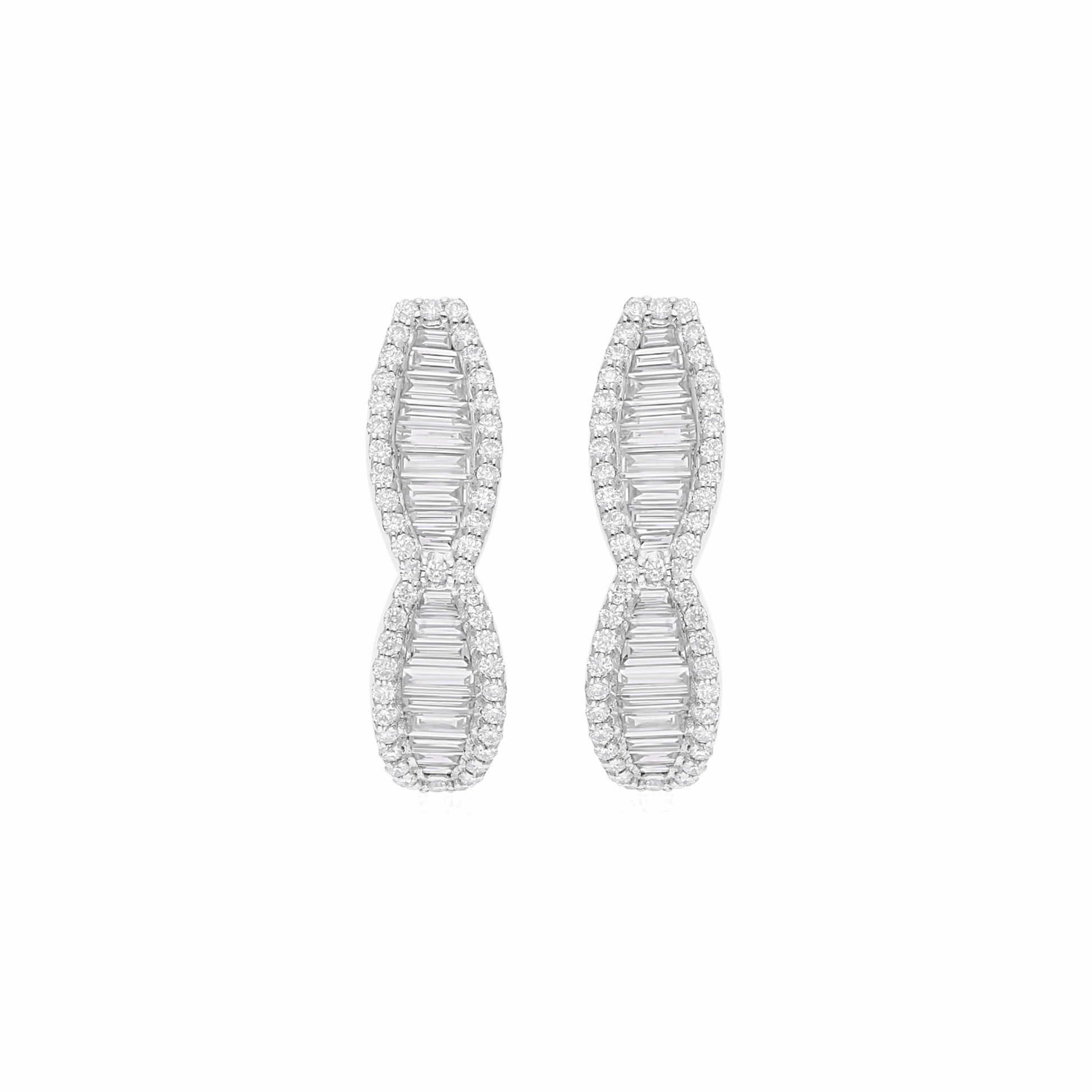 Baguette & Round Diamond Infinity Stud Hoop Earrings in 18k Gold