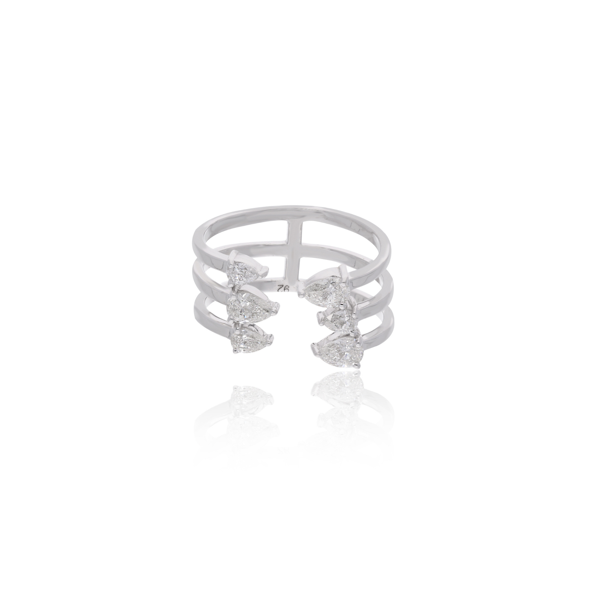 Triple Row Pear Cut Diamond Adjustable Open Band Gold Ring