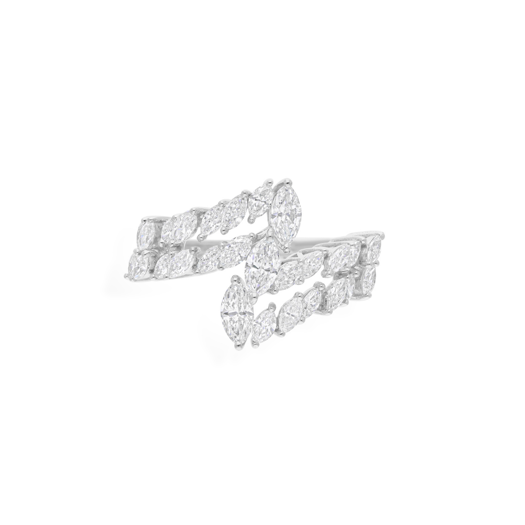Fine Gold 1.58Ct Natural H Color SI Clarity Marquise Cut Diamond Statement Cuff Ring