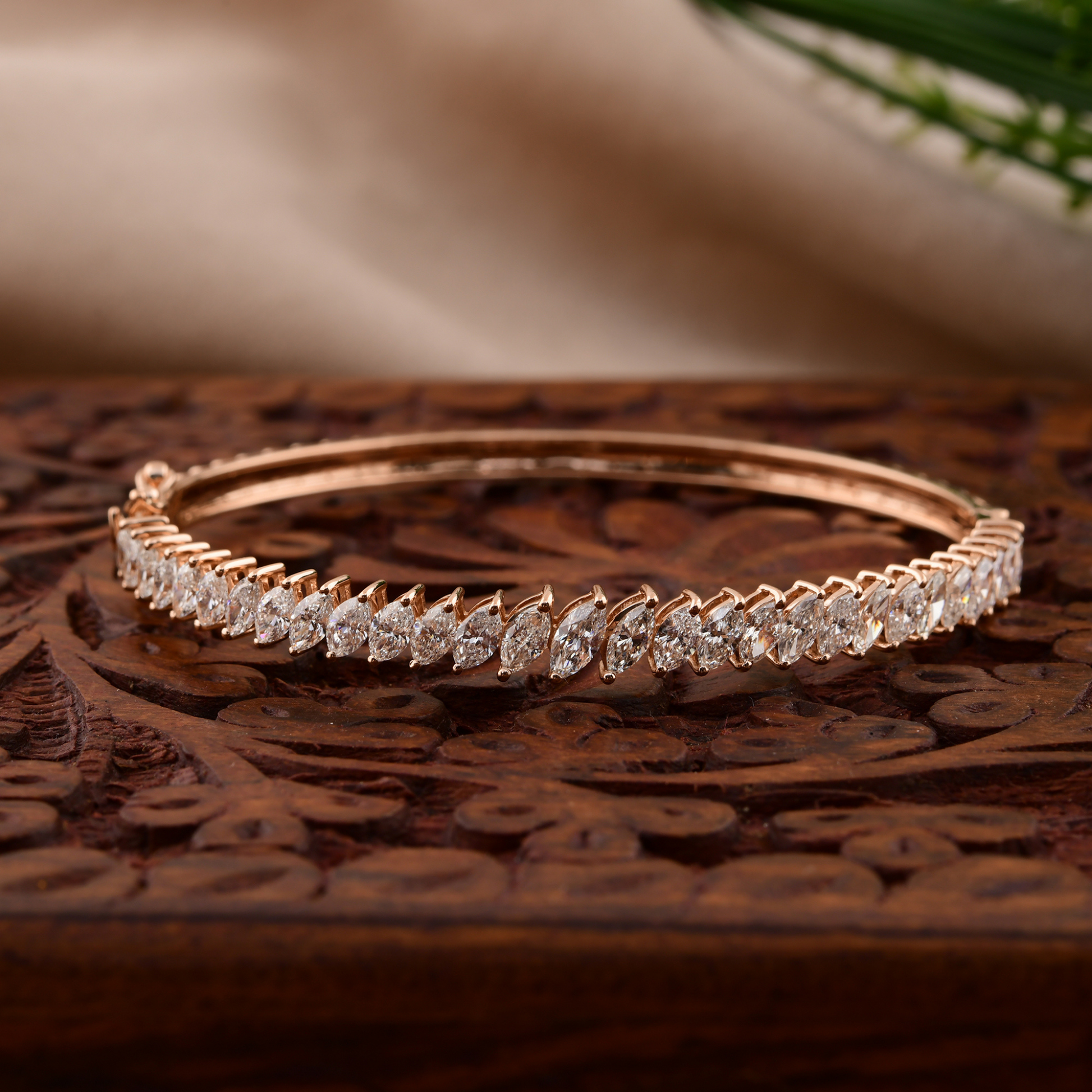 Natural Marquise Cut Diamond Bangle Bracelet in Gold Fine Jewelry