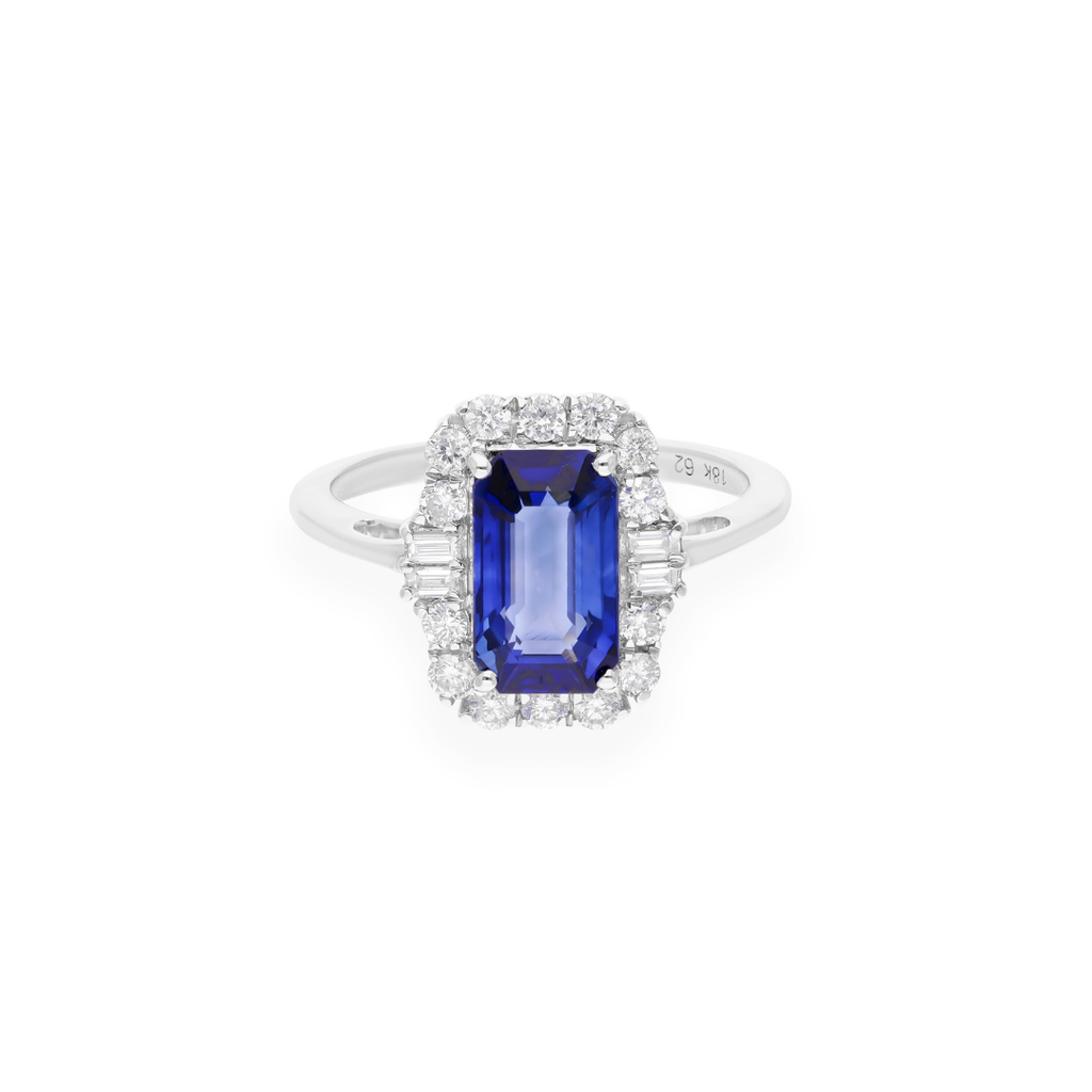 3.05 Carat Blue Sapphire Gemstone Halo with 0.49 Carat Natural Diamond Ring