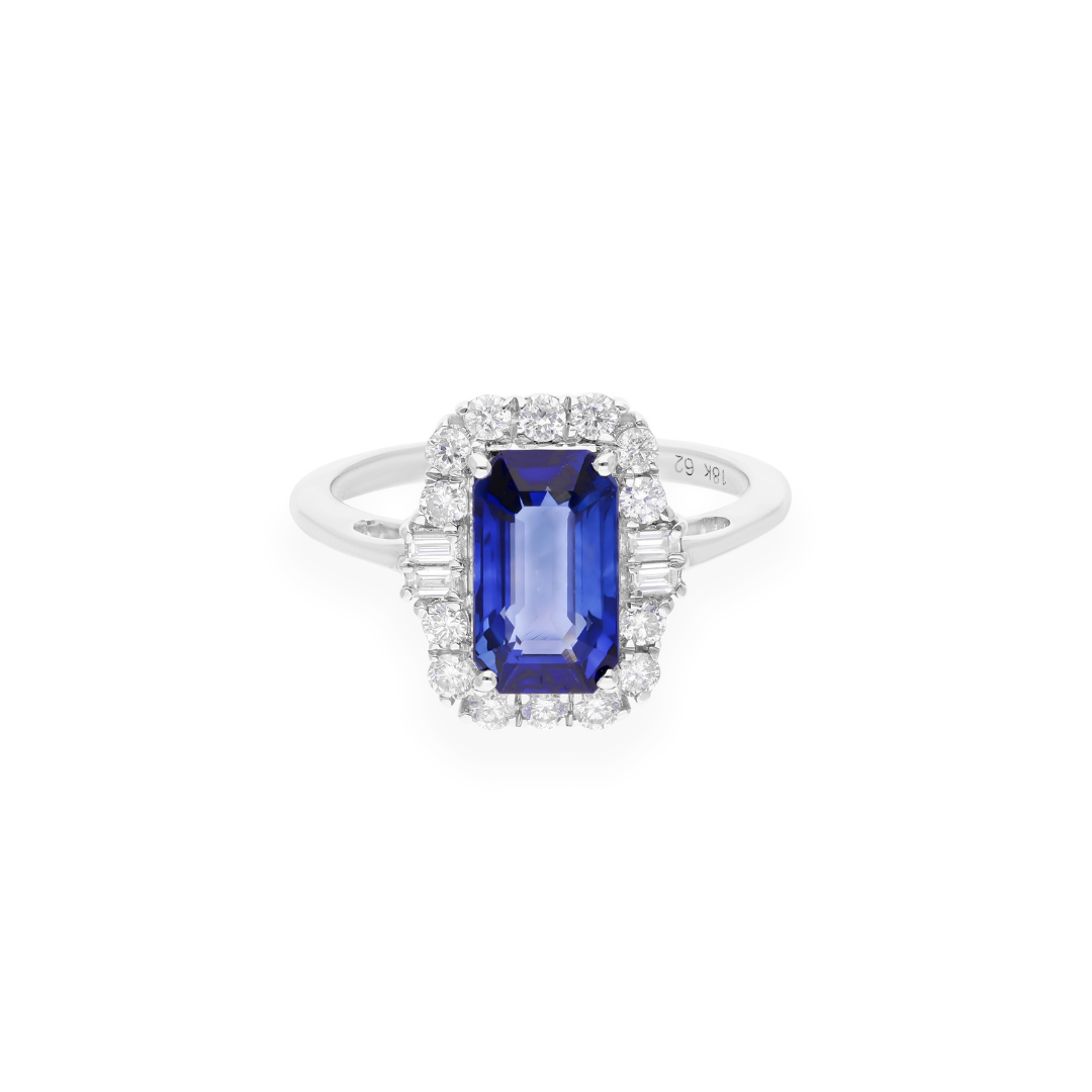 3.05 Carat Blue Sapphire Gemstone Halo with 0.49 Carat Natural Diamond Ring