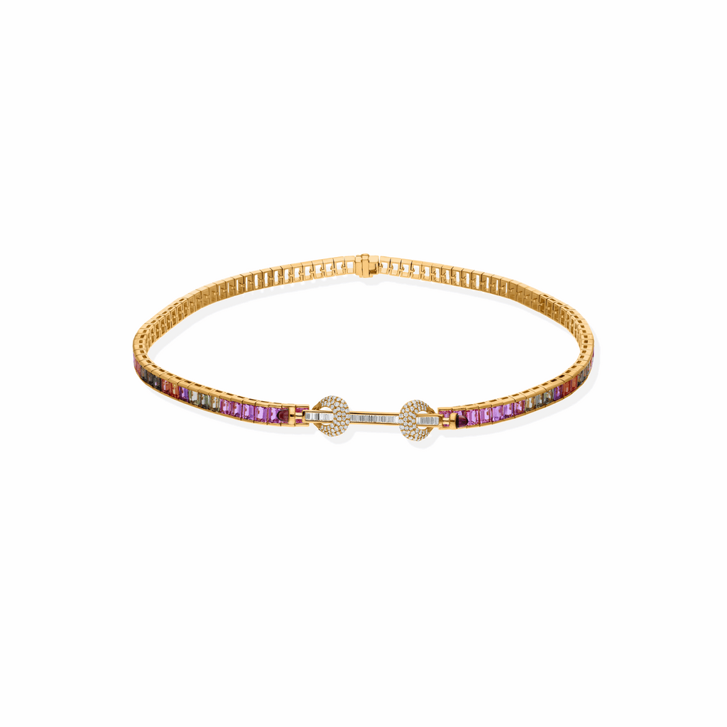 18K Gold Multi Sapphire & Diamond Choker Necklace