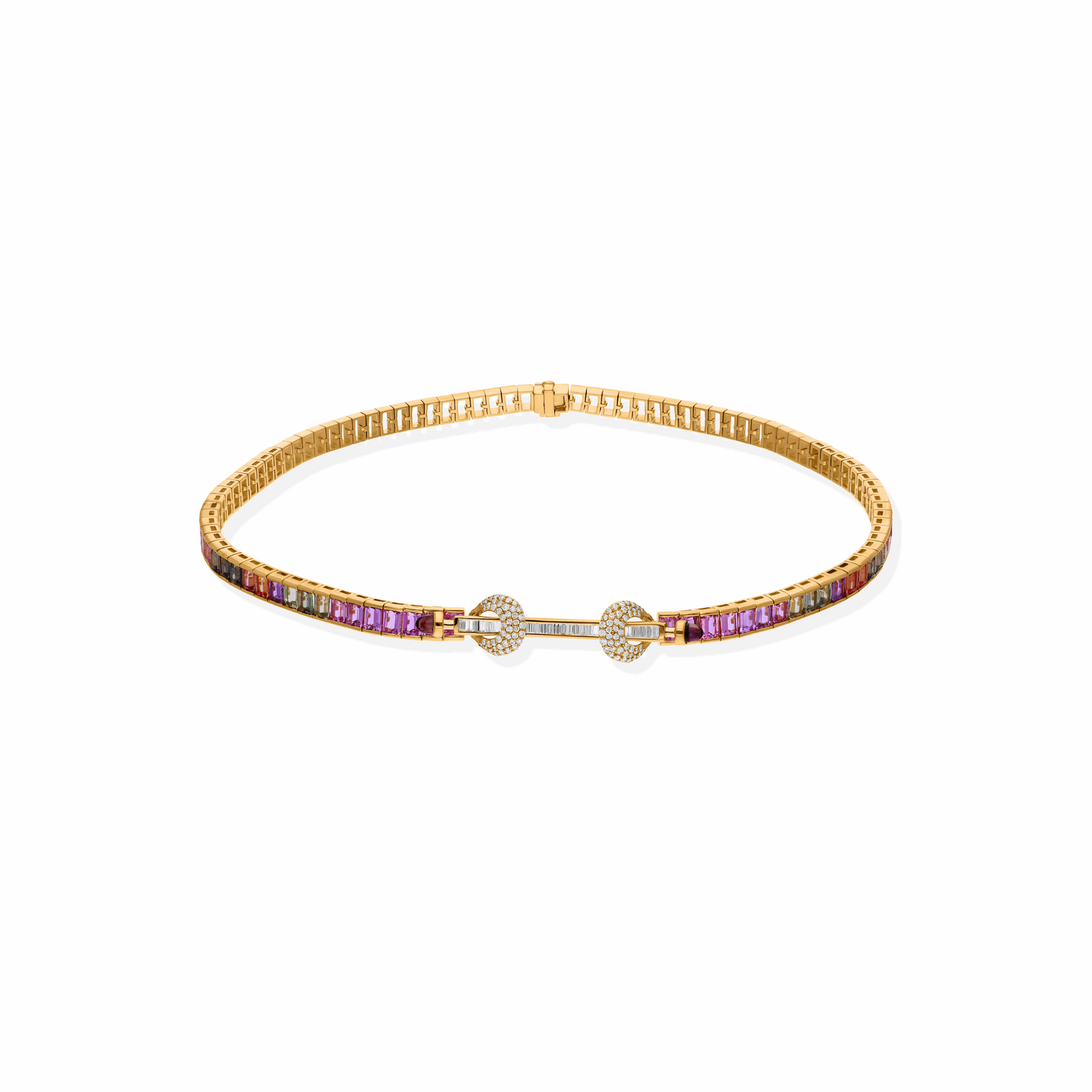 18K Gold Multi Sapphire & Diamond Choker Necklace