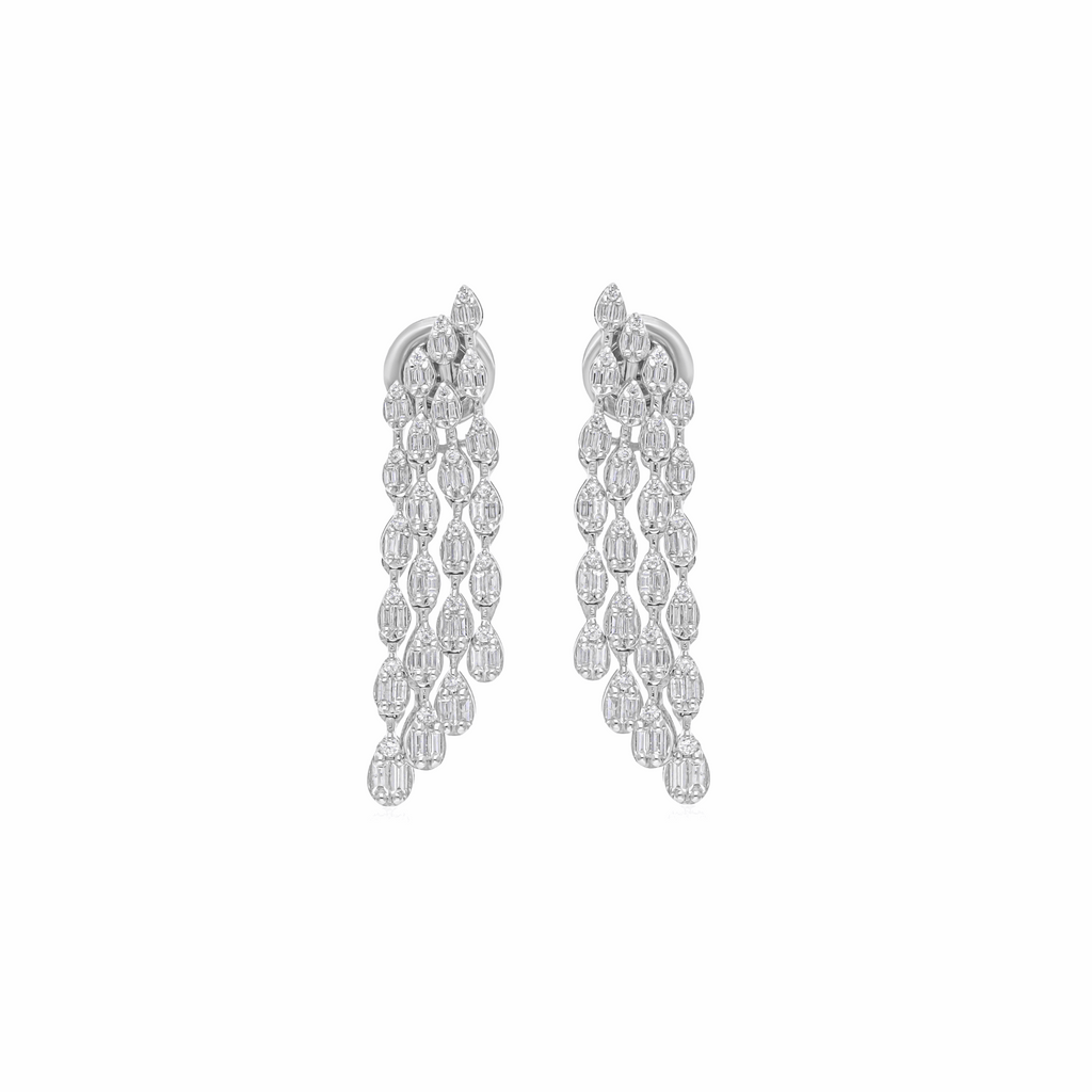 1.10 Ct SI/H Natural Baguette Diamond Chandelier Dangle Drop Earrings Solid Gold