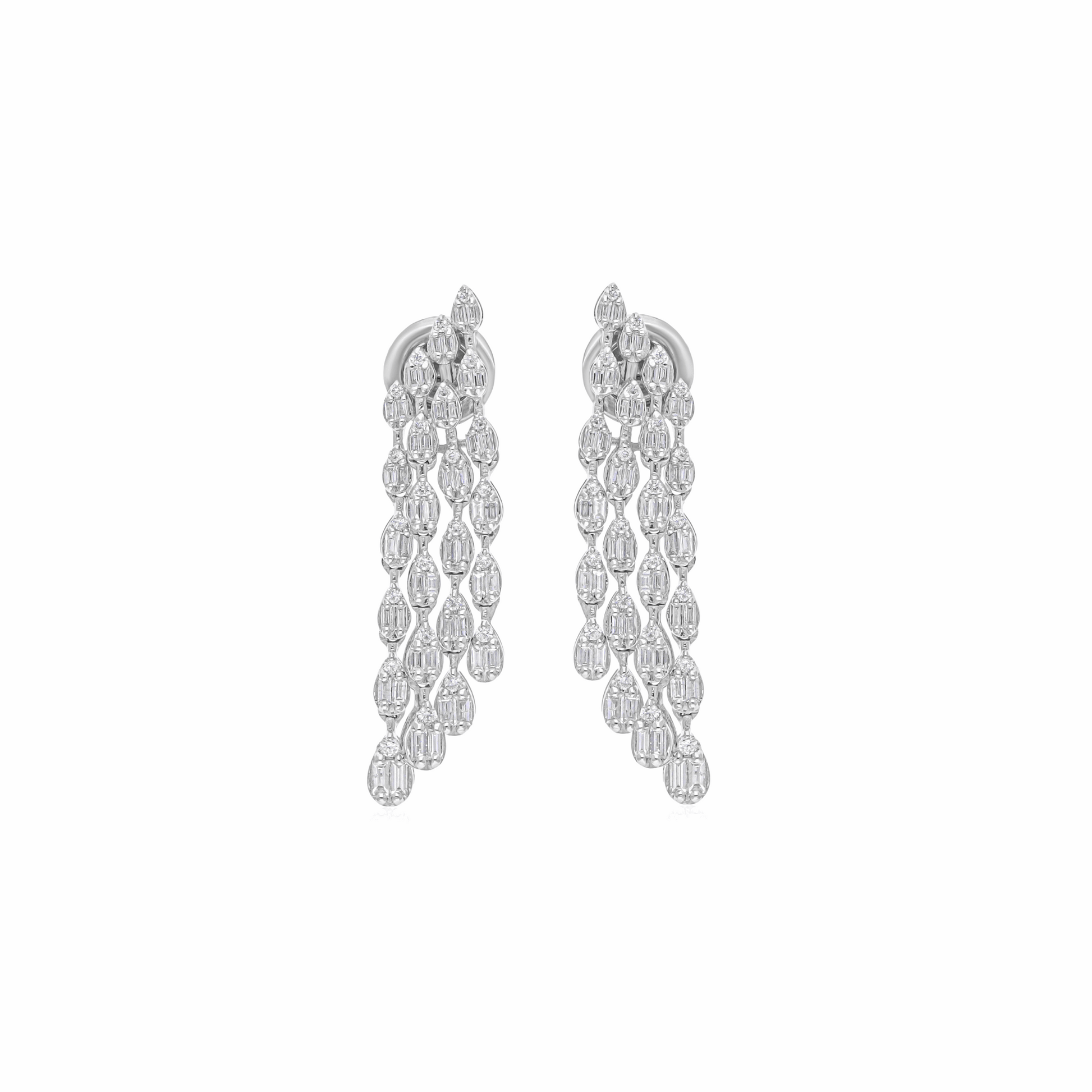 1.10 Ct SI/H Natural Baguette Diamond Chandelier Dangle Drop Earrings Solid Gold