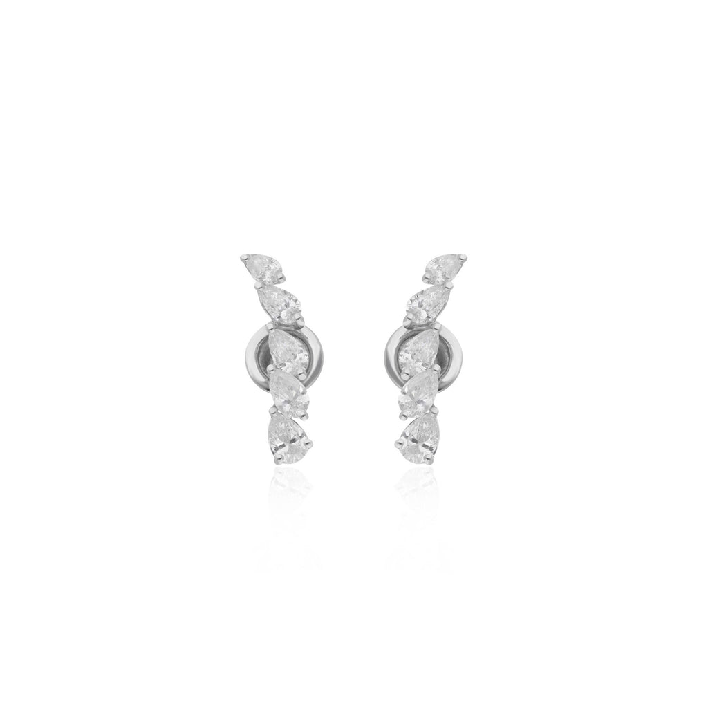 1.58 Carat Dainty Pear Natural Diamond Gold Ear Climber Earrings