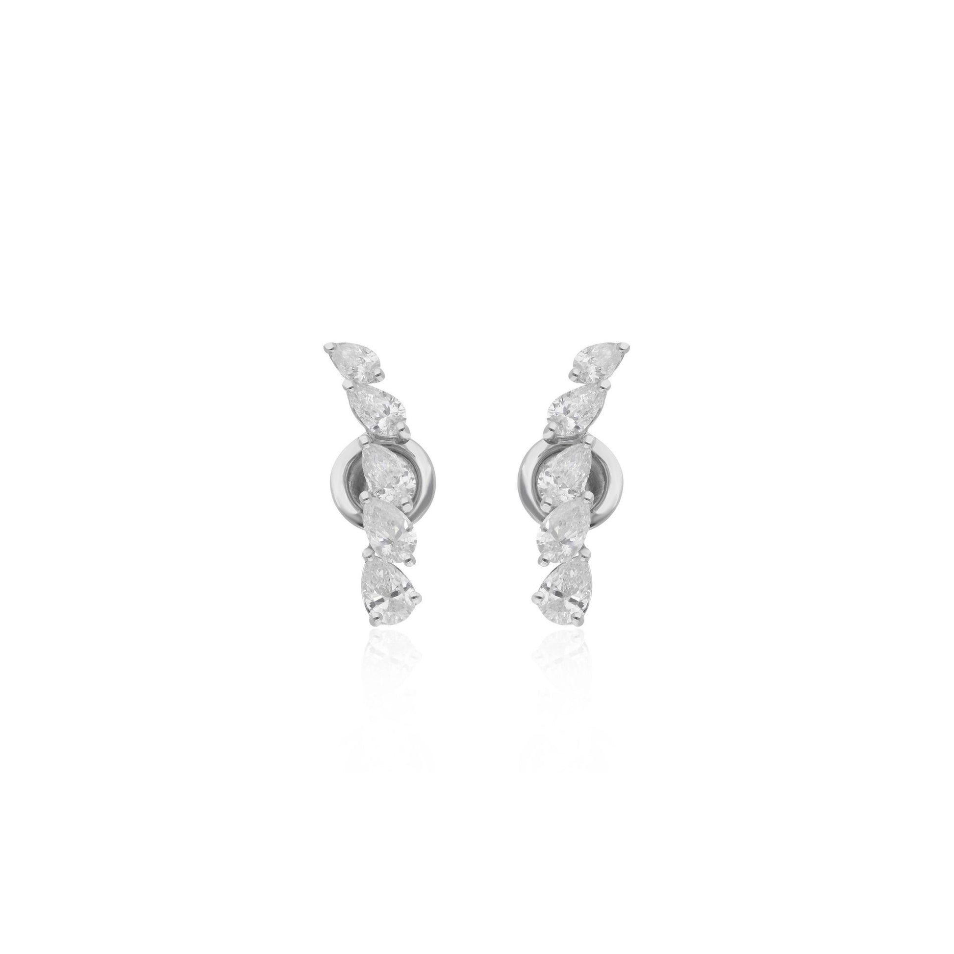 1.58 Carat Dainty Pear Natural Diamond Gold Ear Climber Earrings