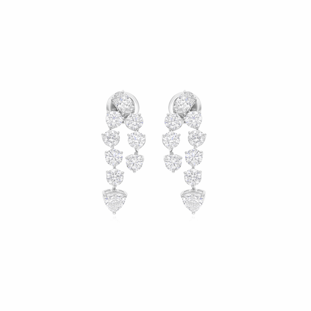 3.61 Ct Real SI/H Oval Heart Round Diamond Dangle Drop Earrings 18k Gold