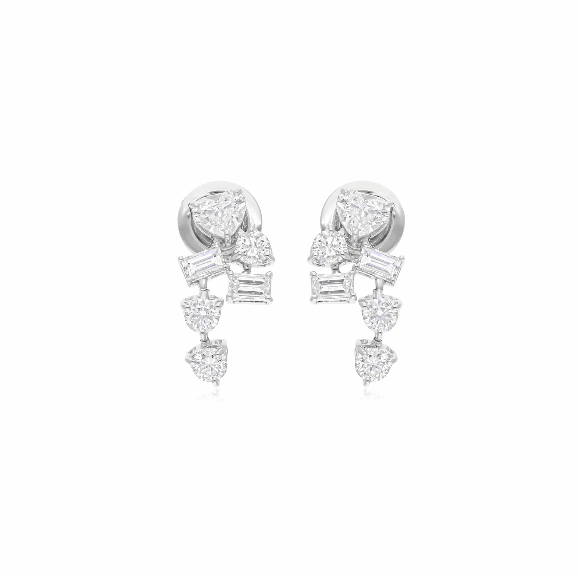 Heart Round & Baguette Cut Natural Diamond Cluster Drop Earrings in 18k Gold