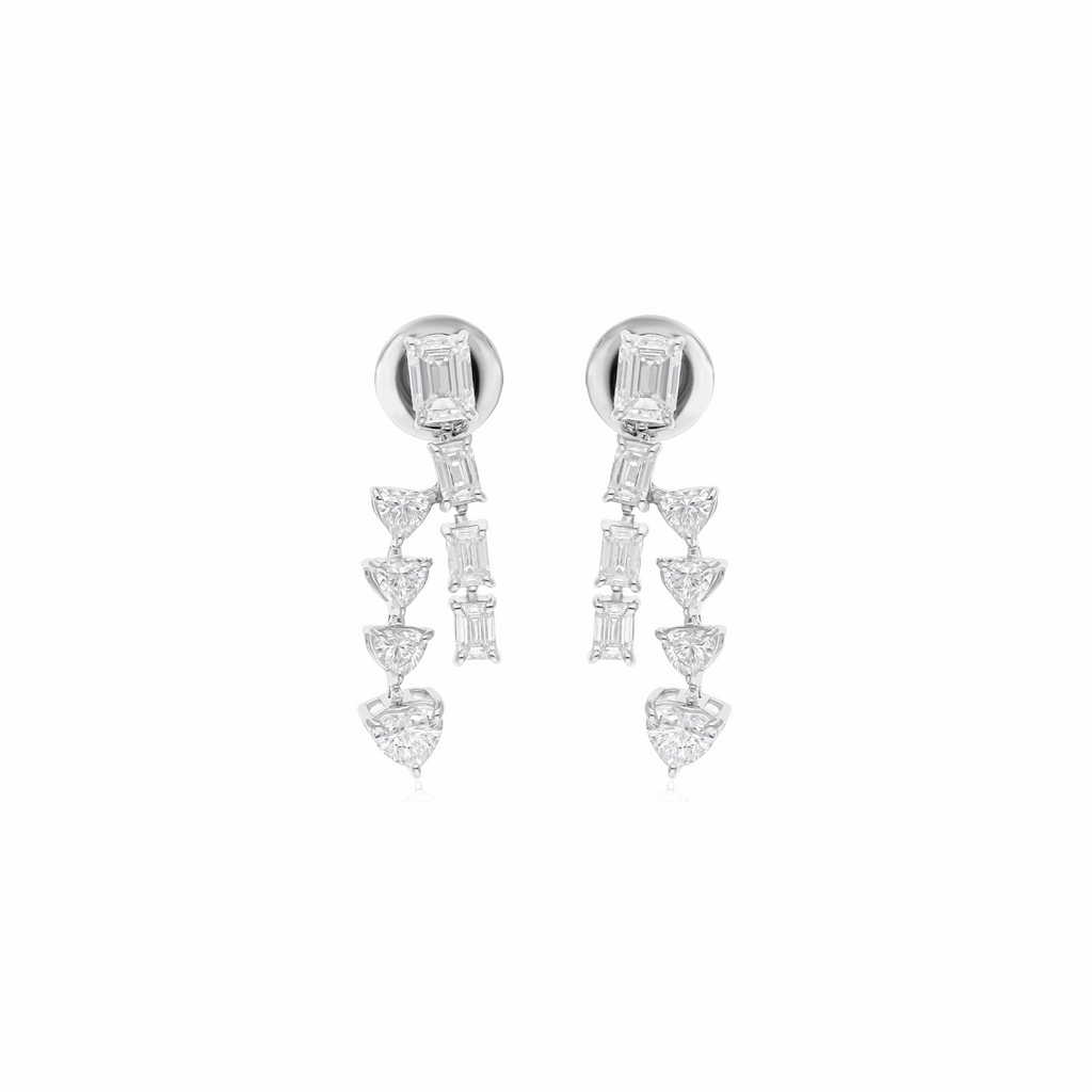 2.49 Ct Natural H/SI Heart Octagon Cut Diamond Drop Dangle Earrings in 18k Gold