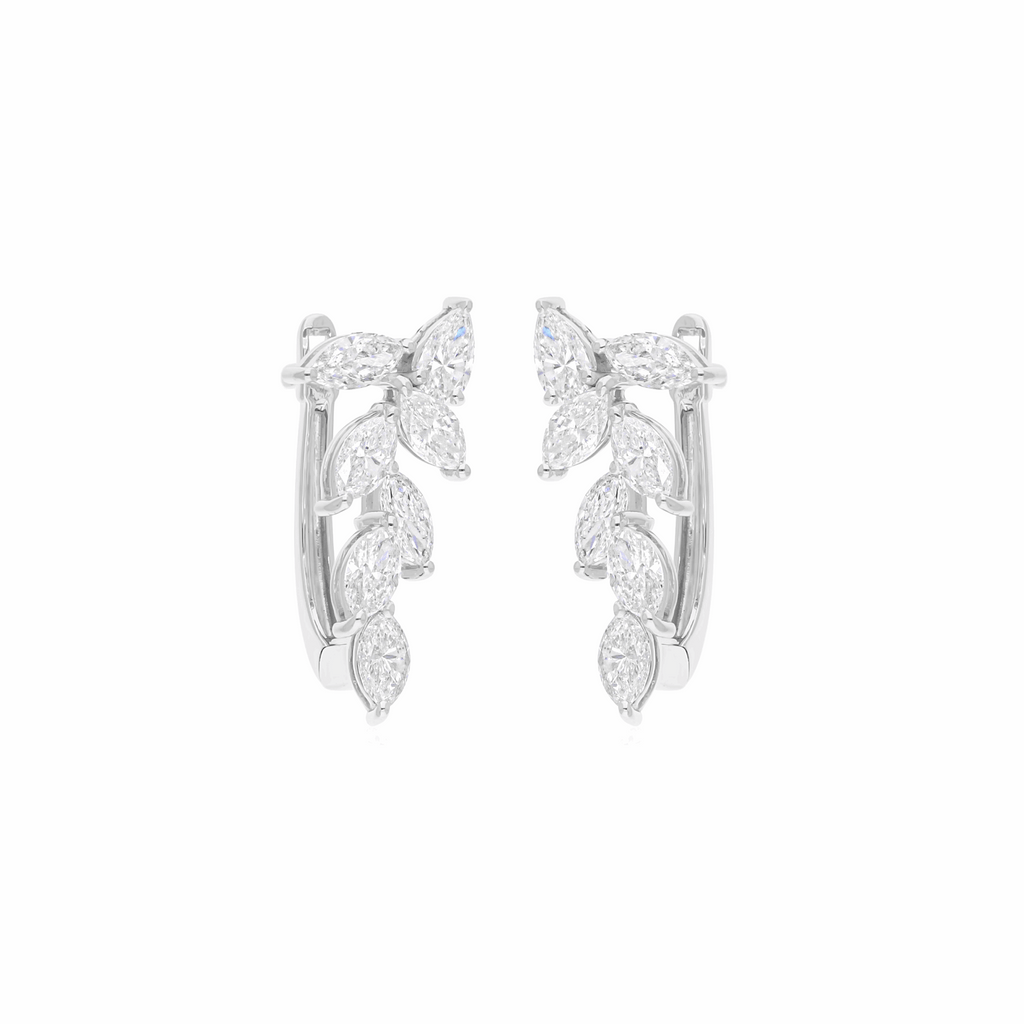 2.01 Ct Natural SI/H Marquise Diamond Leaf Huggie Earrings 18k Gold