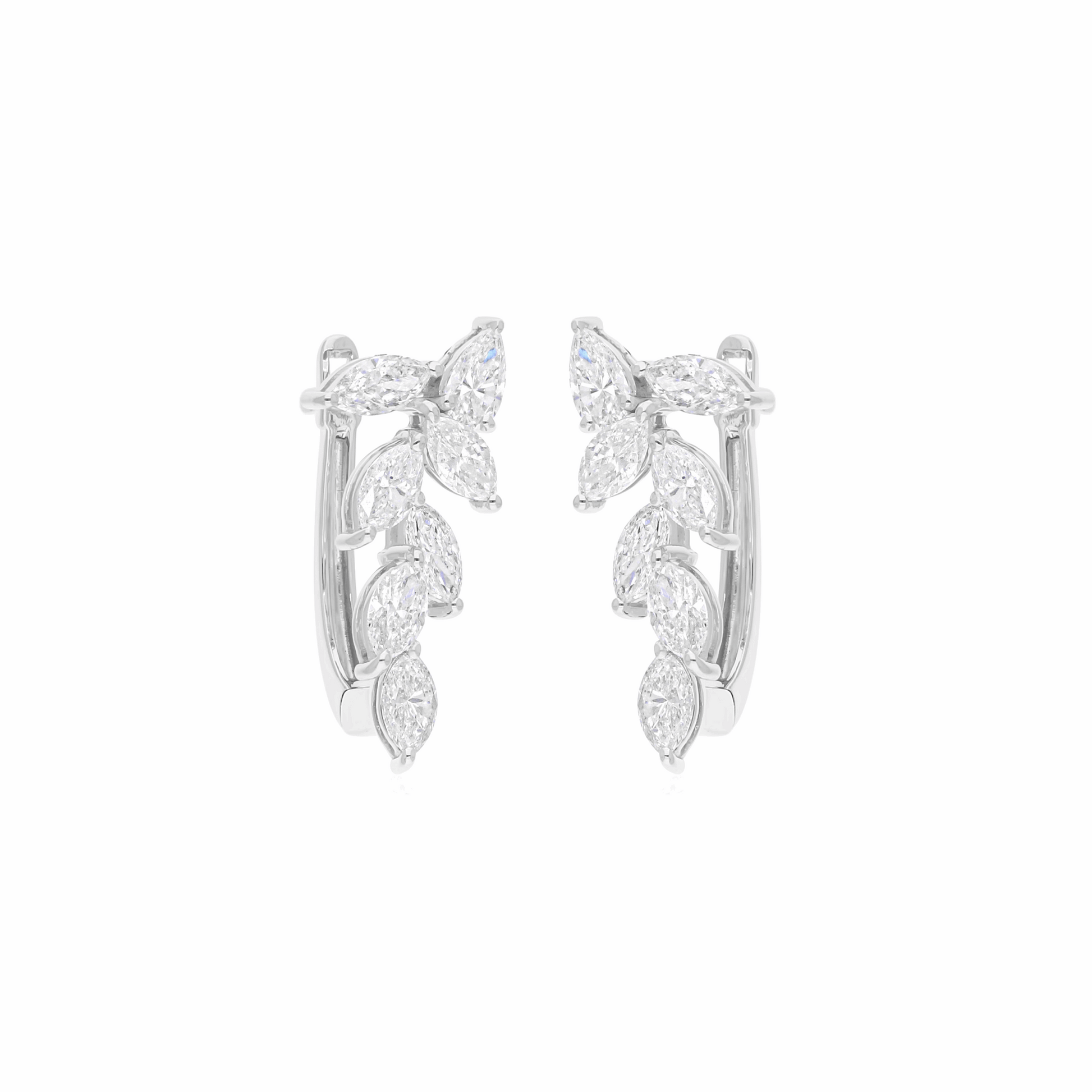 2.01 Ct Natural SI/H Marquise Diamond Leaf Huggie Earrings 18k Gold
