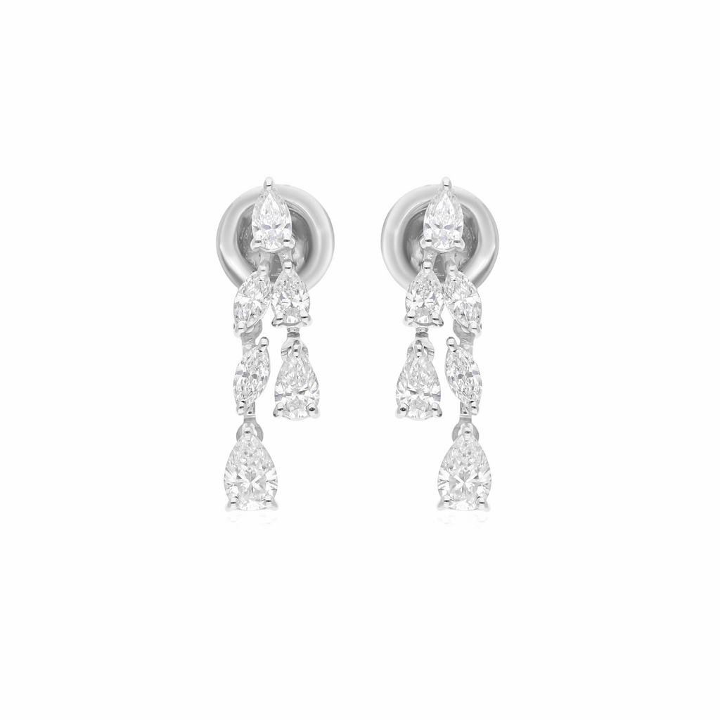 18k Gold SI Clarity H Color Pear Marquise Diamond Dangle Earrings 1.30 Ct