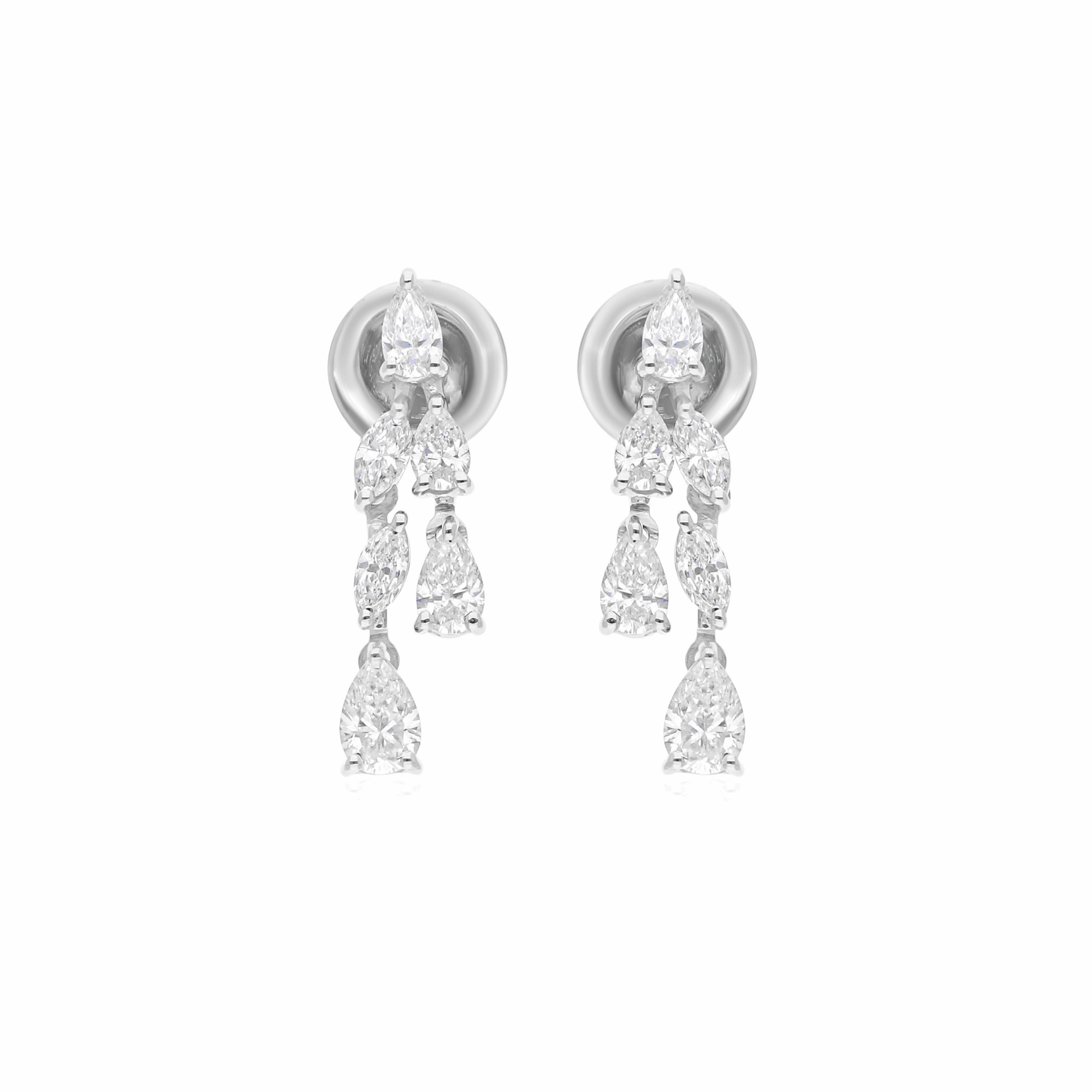18k Gold SI Clarity H Color Pear Marquise Diamond Dangle Earrings 1.30 Ct