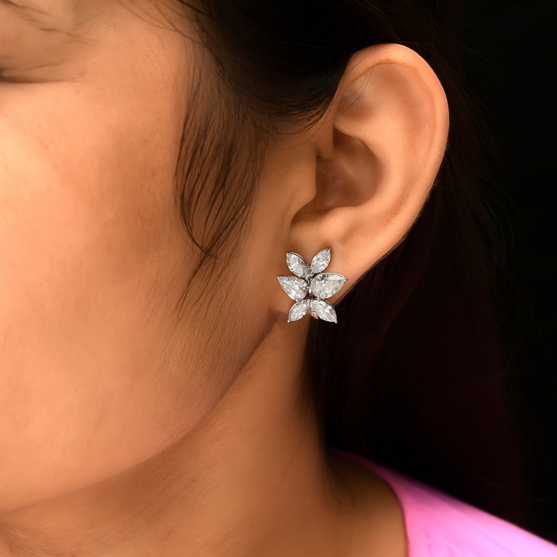 Statement Pear & Marquise Cut 5.63 Carat Natural Diamond Stud Earrings