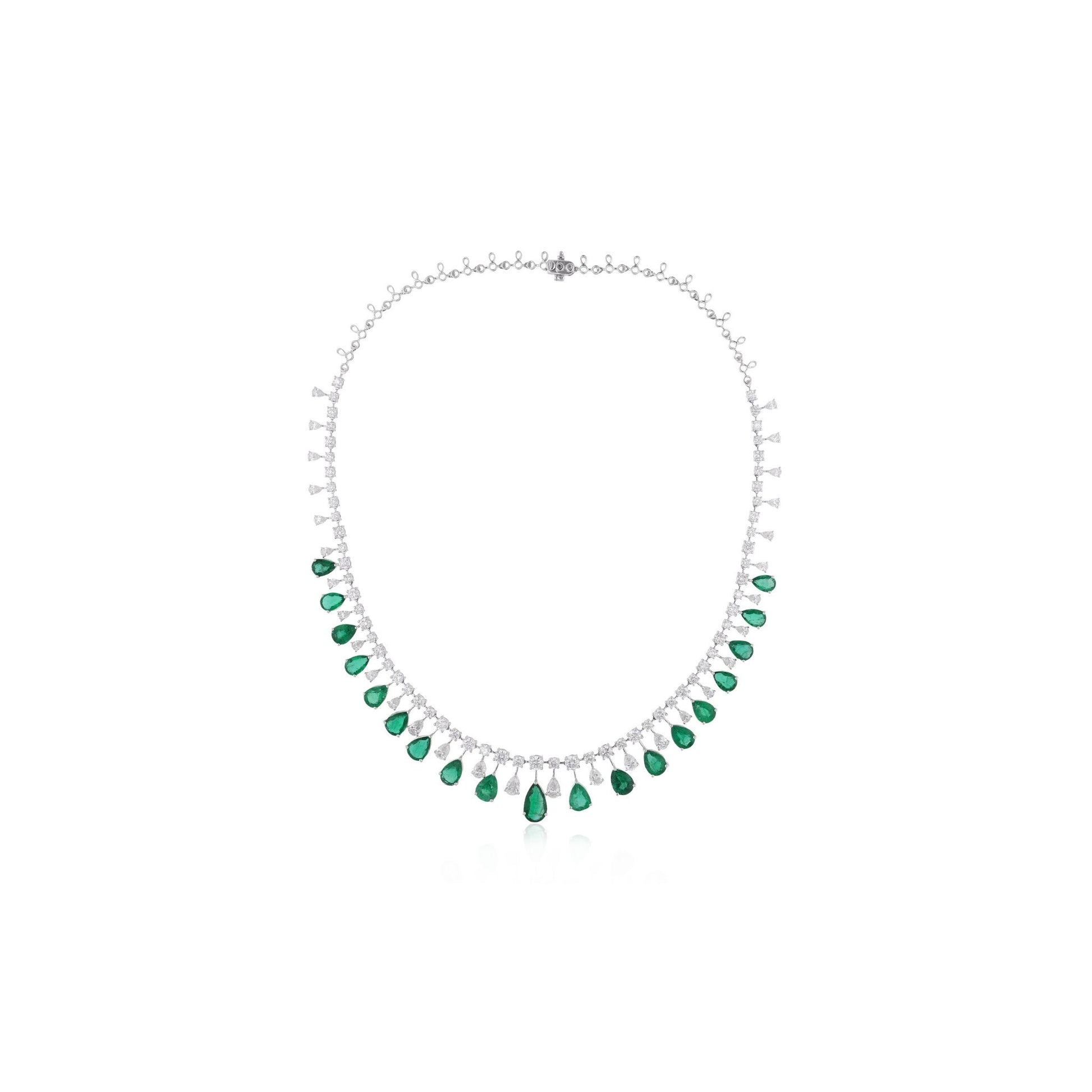 Sparkling Emerald Pear Drop Natural Diamond Gold Wedding Necklace
