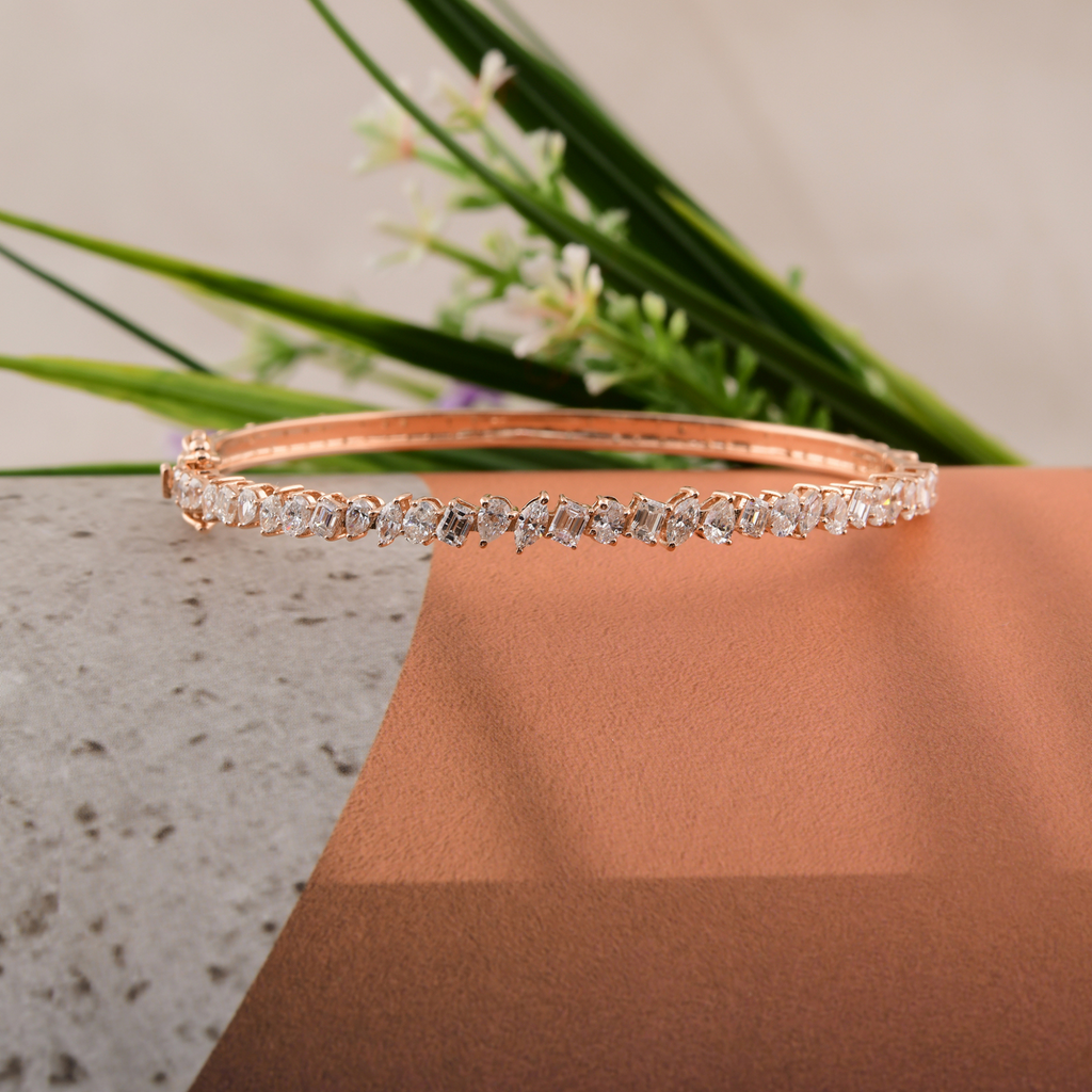 2.48 Carat Natural SI/HI Multi Shape Diamond Bangle Bracelet