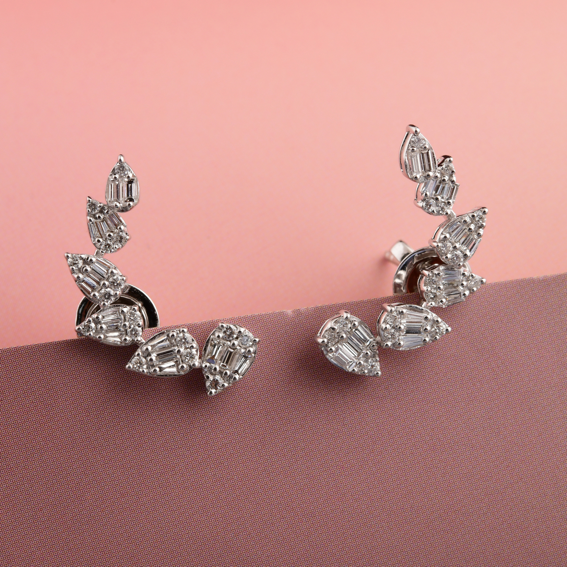 SI Clarity HI Color Baguette Round Natural Diamond Stud Earrings