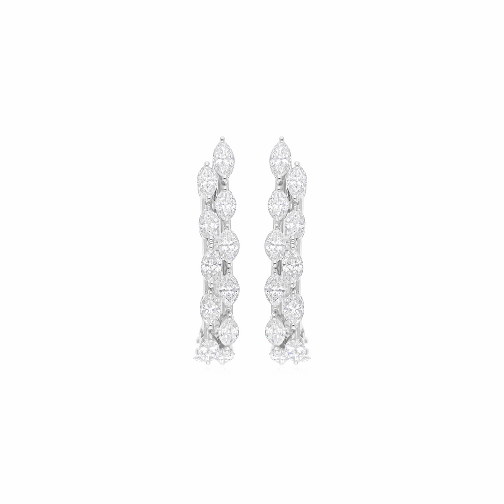 3.47 Ct Natural Marquise & Round Diamond Double Row Hoop Earrings in 18k Gold