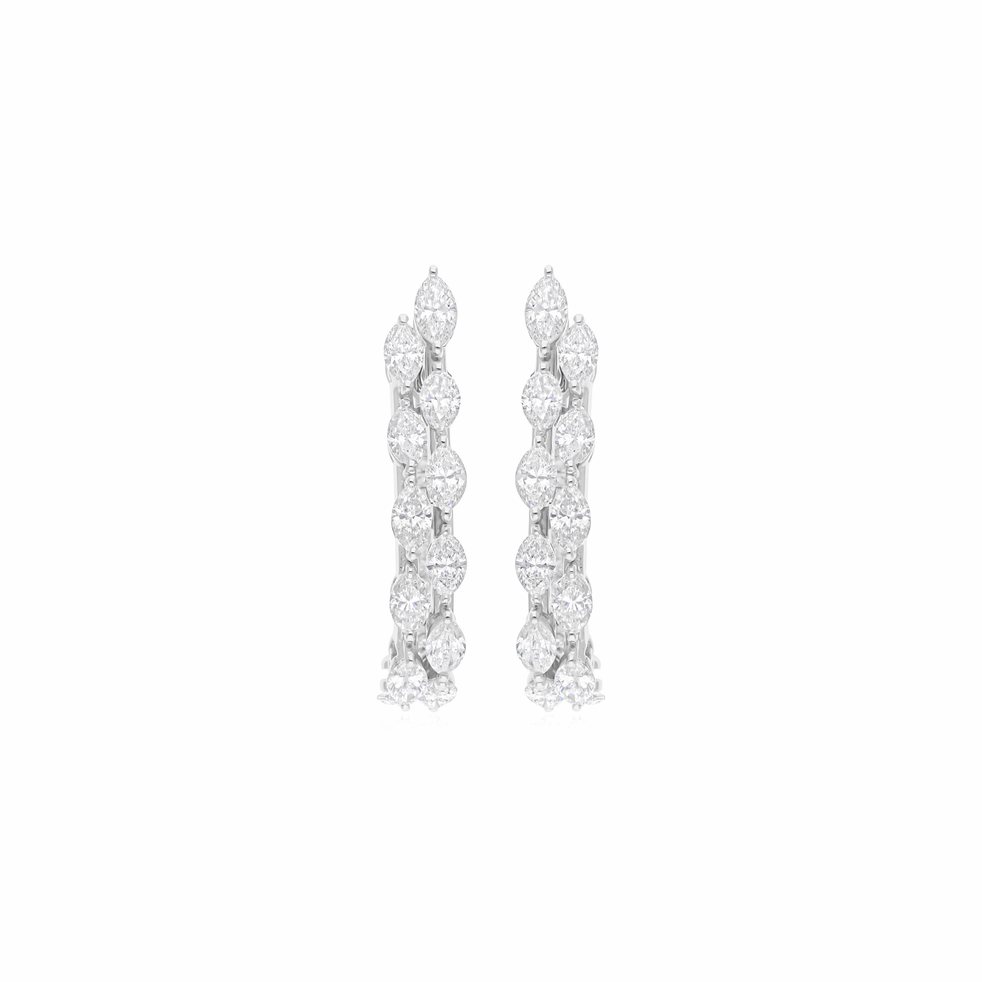 3.47 Ct Natural Marquise & Round Diamond Double Row Hoop Earrings in 18k Gold