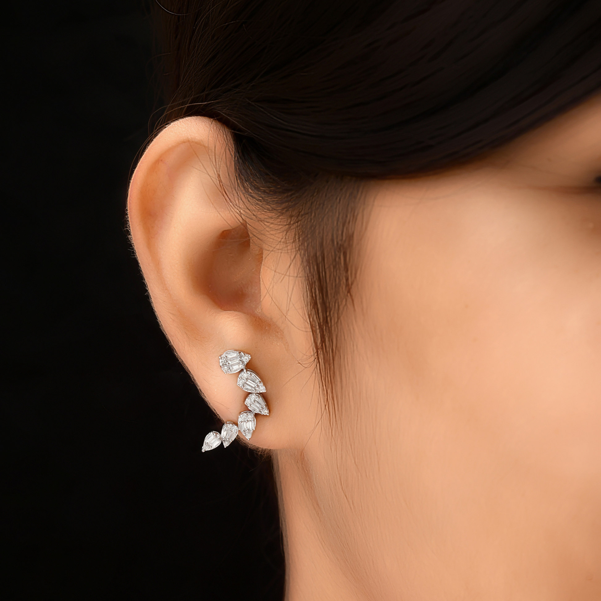 SI Clarity HI Color Baguette Round Natural Diamond Stud Earrings