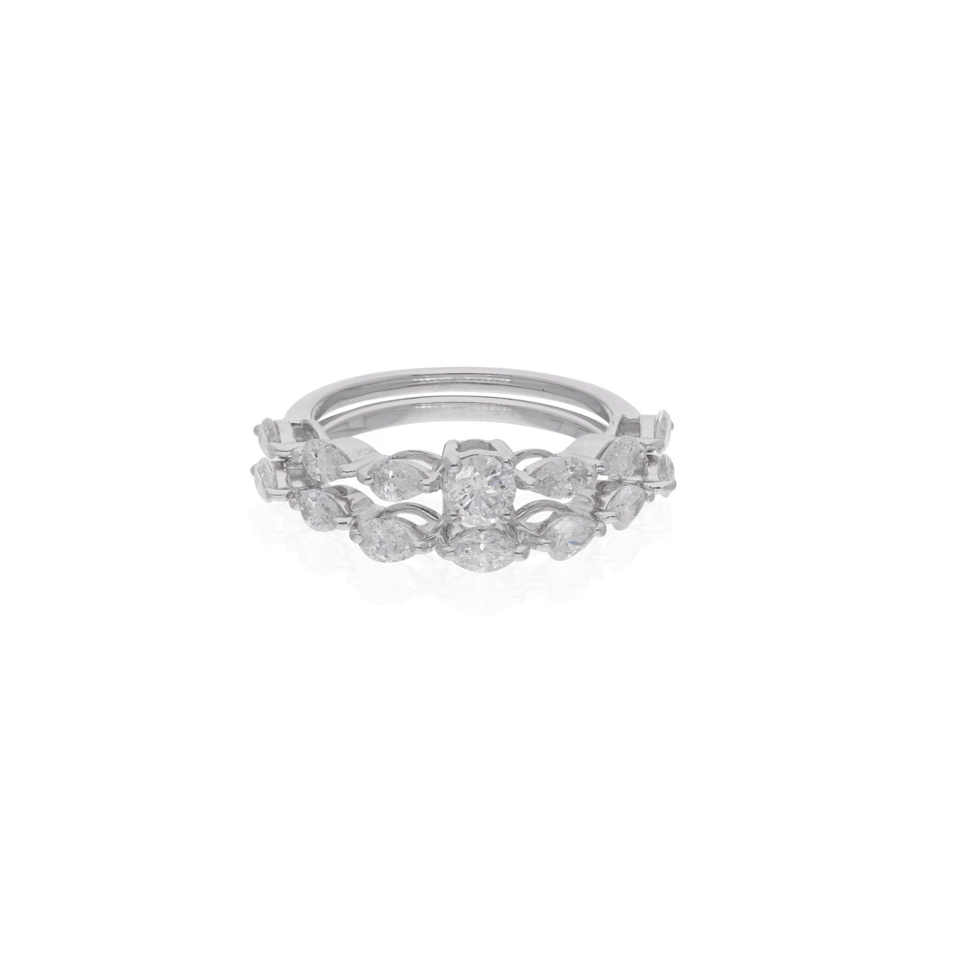 Sparkle Double Band Multi Cut Natural Diamond Stackable Gold Ring