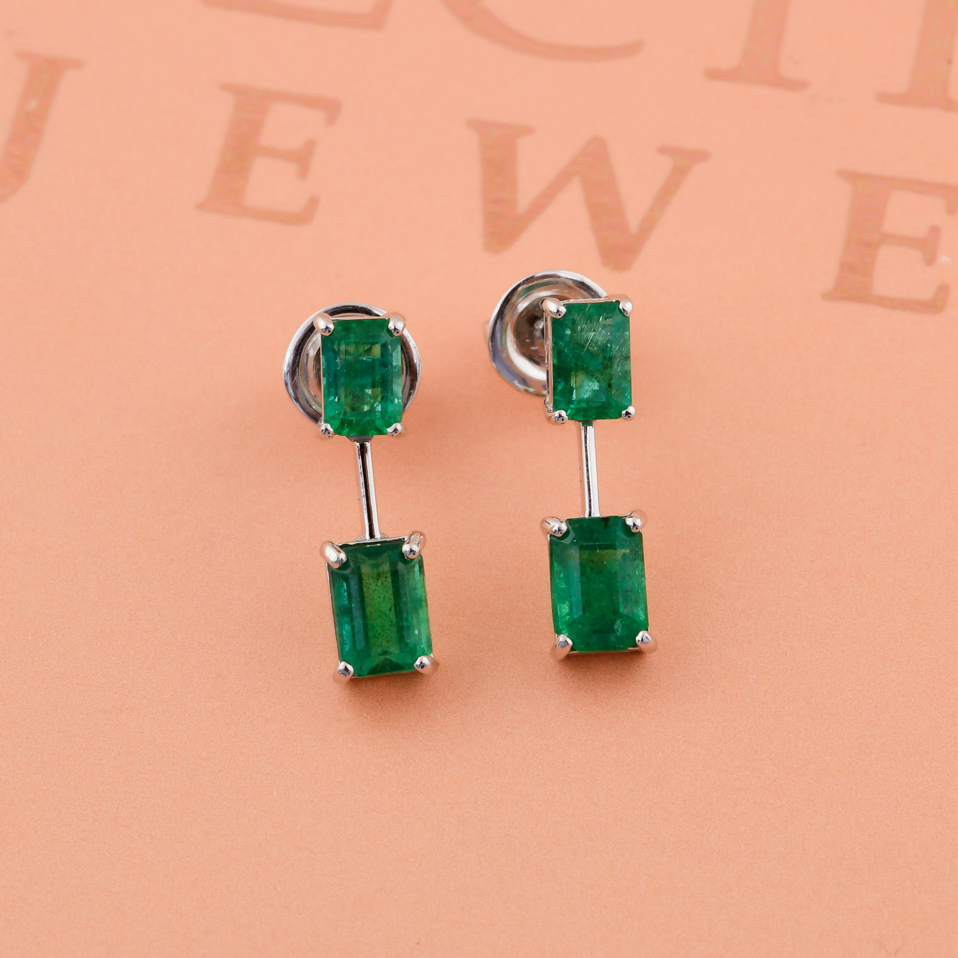 3.00 Carat Natural Zambian Emerald Gemstone Duo Drop Gold Earrings
