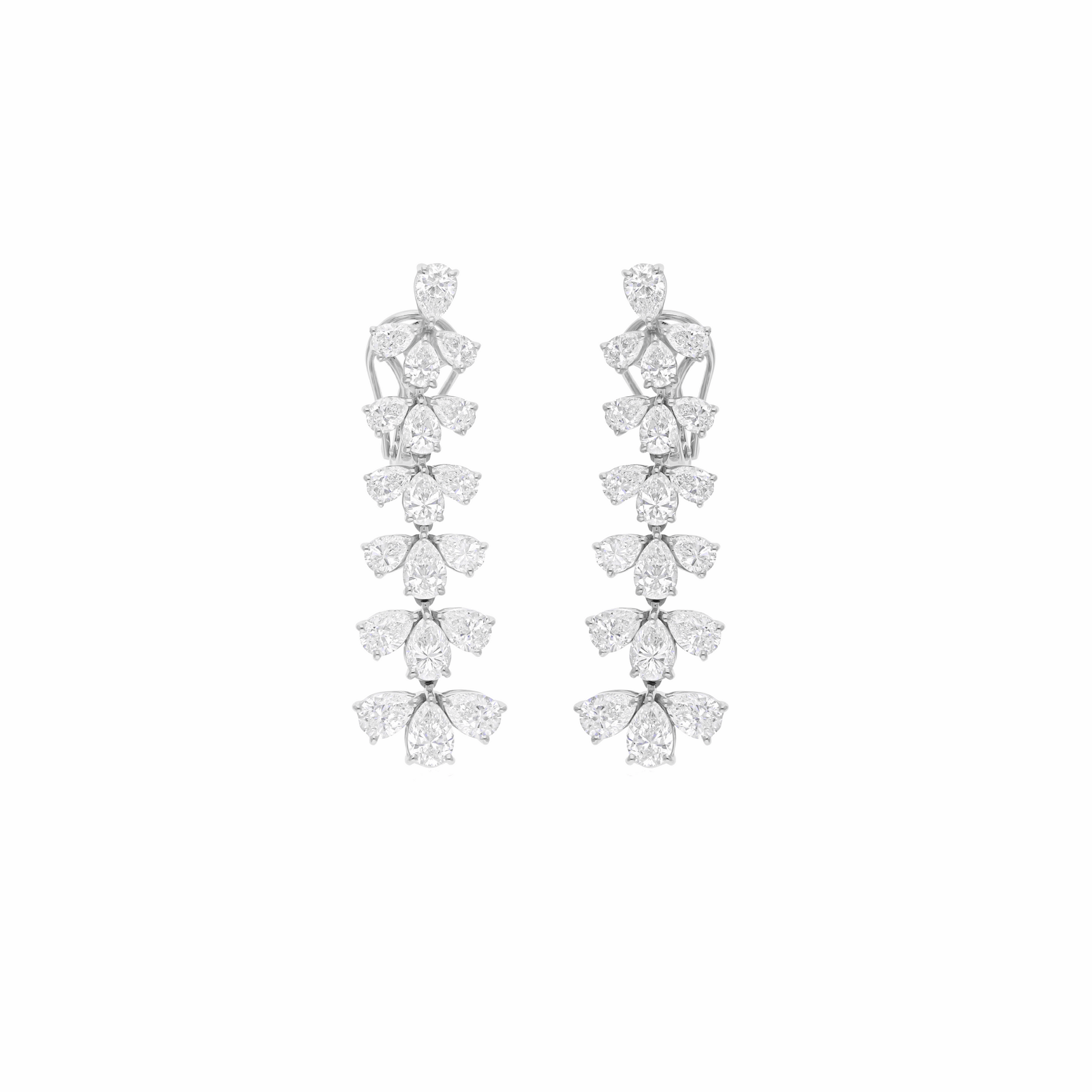 Natural SI/H Pear Diamond Leaf Dangle Earrings 18k Fine Gold 7.60 Ct