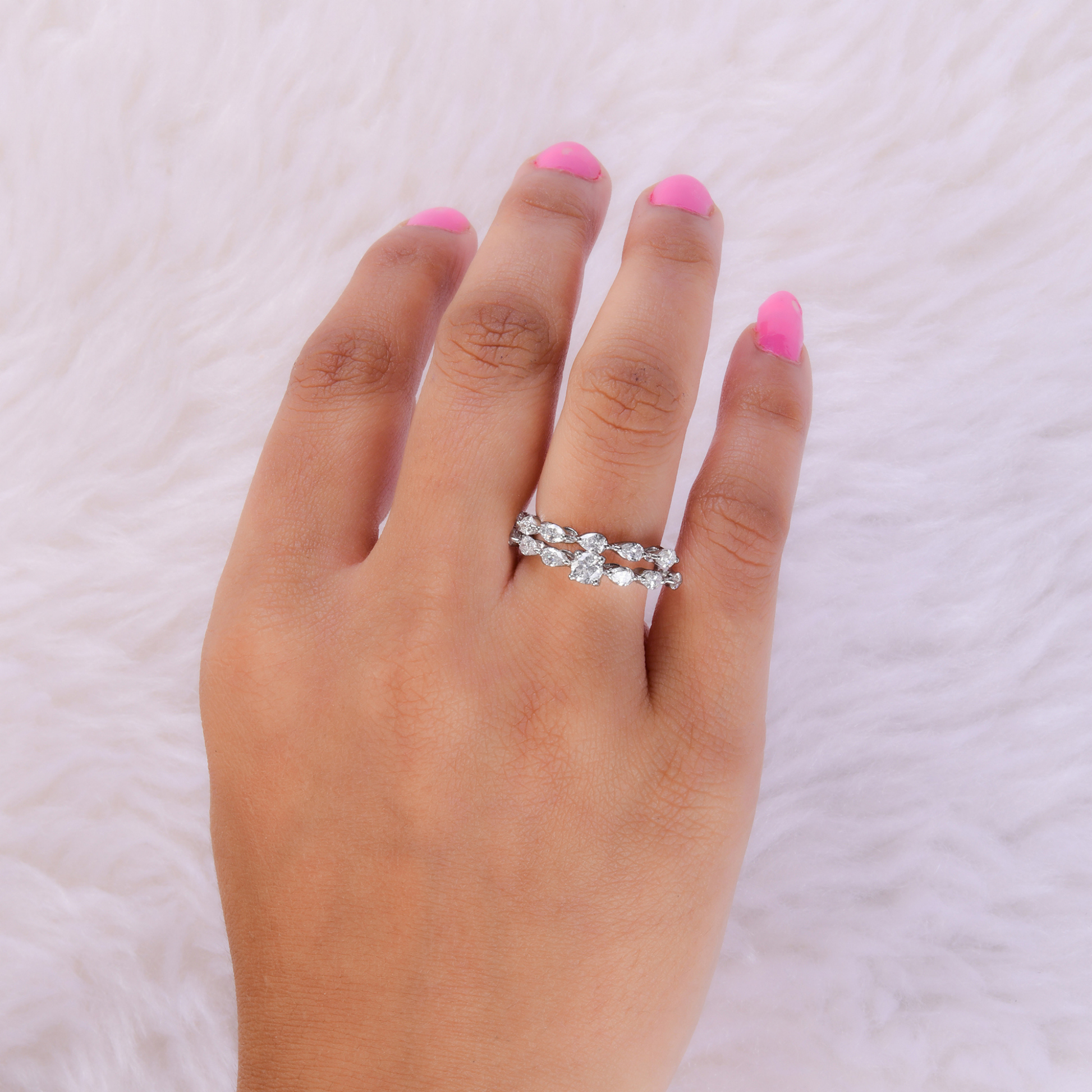 Sparkle Double Band Multi Cut Natural Diamond Stackable Gold Ring