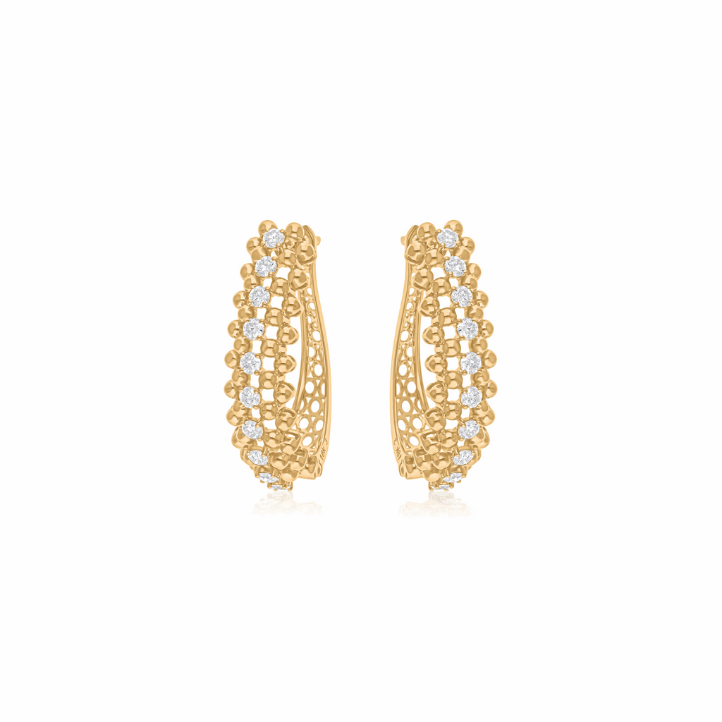 1.60 Ct Natural SI/H Round Diamond Beaded Hoop Earrings 18k Fine Gold