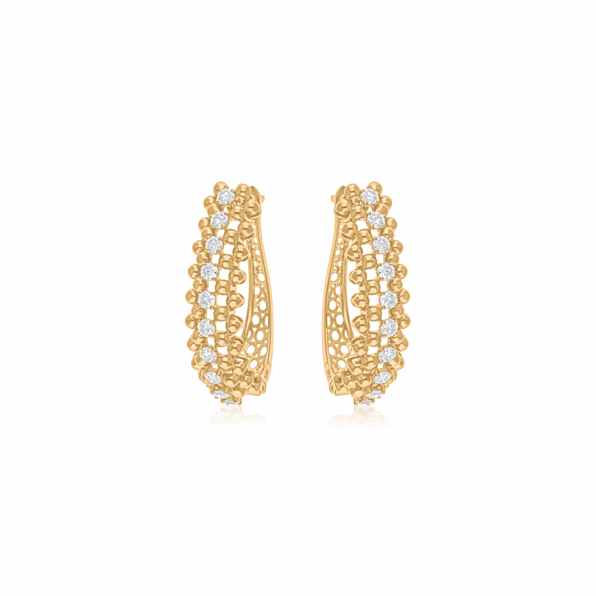 1.60 Ct Natural SI/H Round Diamond Beaded Hoop Earrings 18k Fine Gold