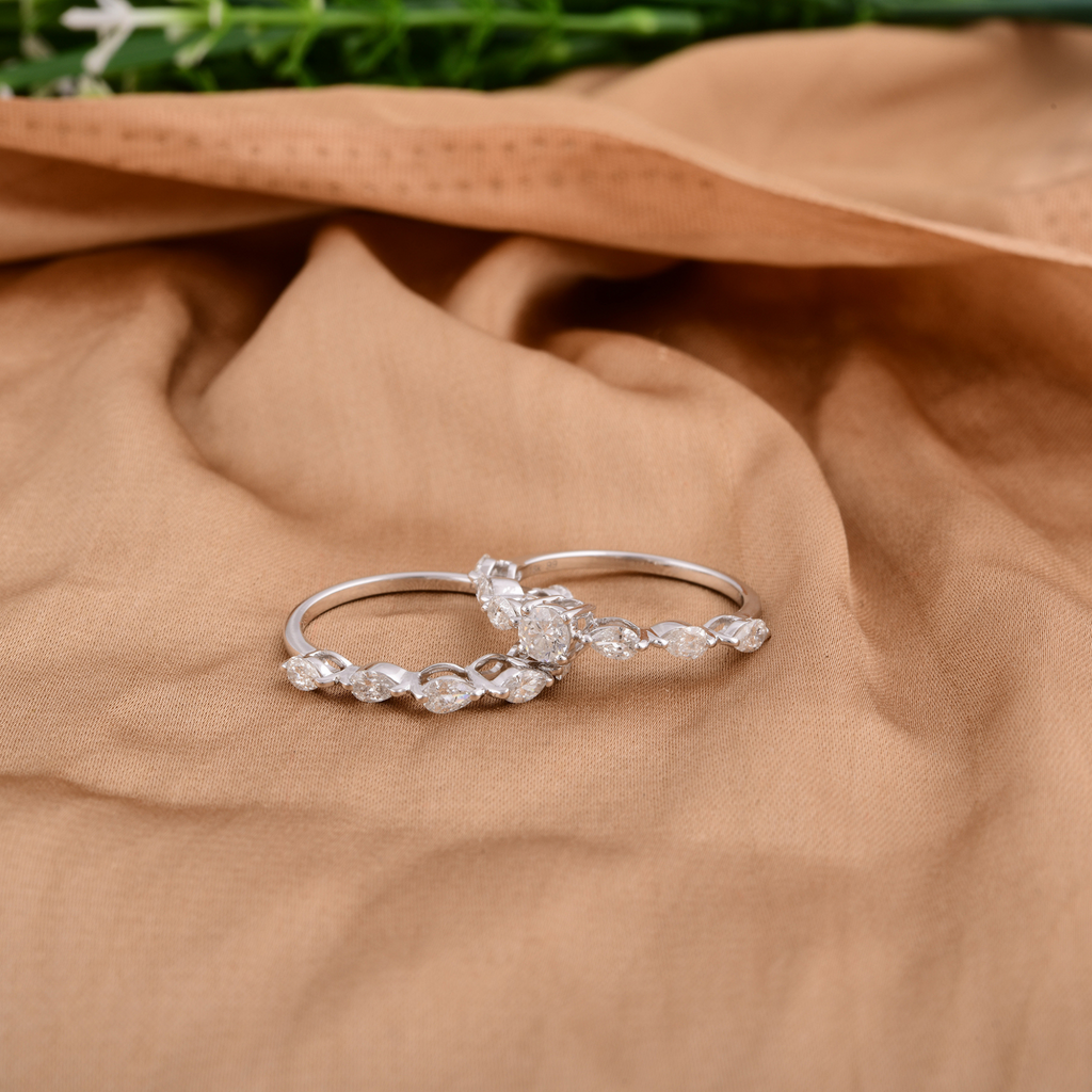 Sparkle Double Band Multi Cut Natural Diamond Stackable Gold Ring