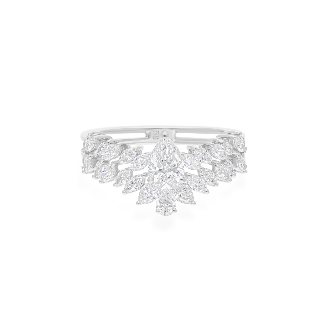 Floral 1.40Ct. Natural Marquise Pear Shaped Diamond Engagement Gold Ring