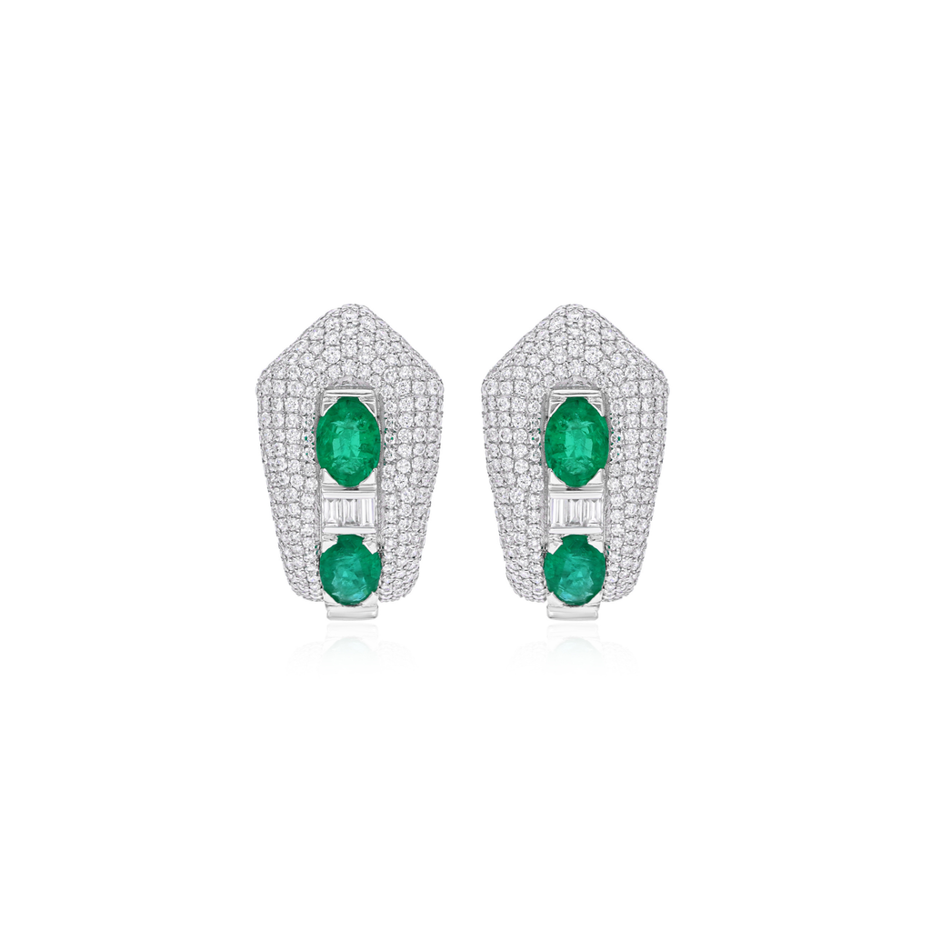 3.14 Ct. Natural Emerald & Diamond Geometric Clip-On Earrings