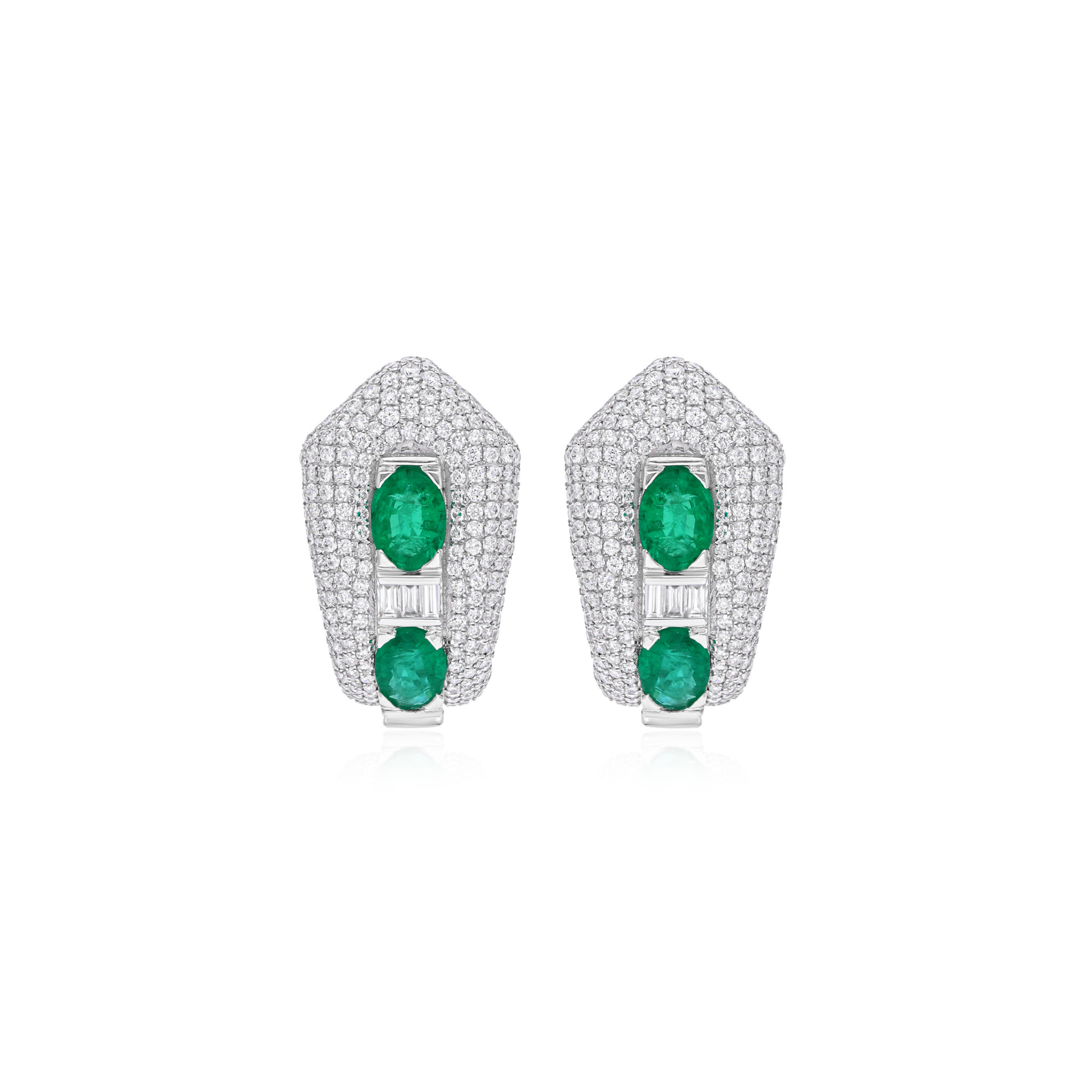 3.14 Ct. Natural Emerald & Diamond Geometric Clip-On Earrings