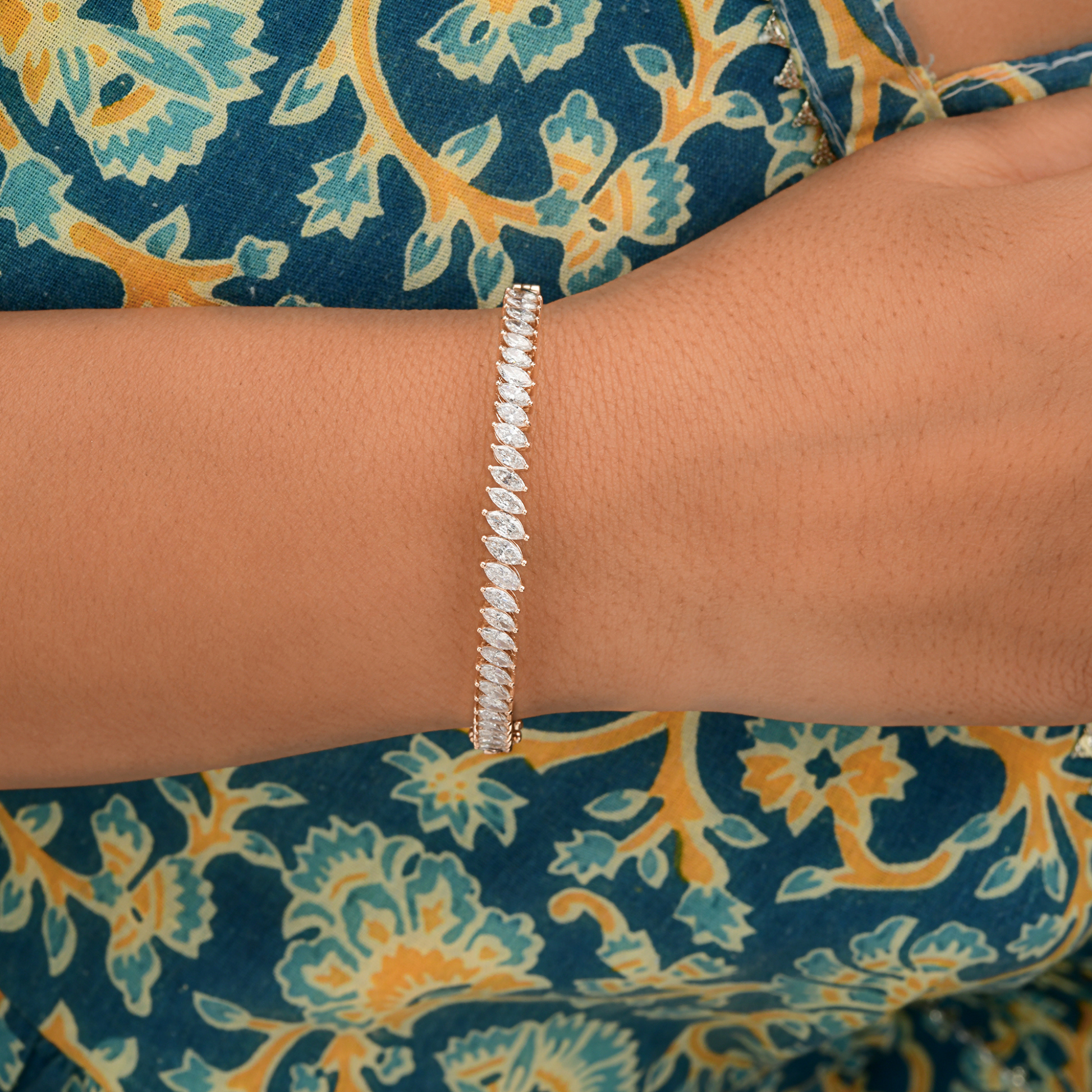 Natural Marquise Cut Diamond Bangle Bracelet in Gold Fine Jewelry